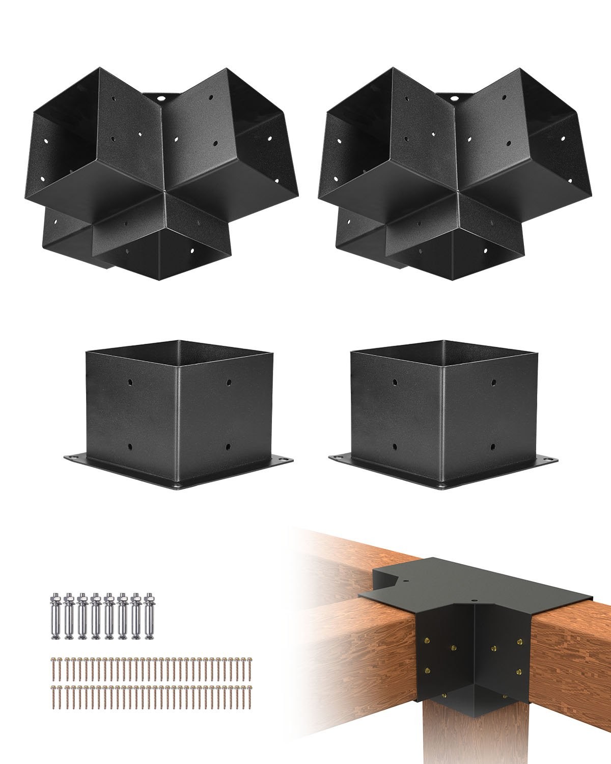 Pergola Bracket Kit, 6×6 Inch (Inner Size 5.5×5.5), 2 Pcs 4-Way Heavy Duty Corne