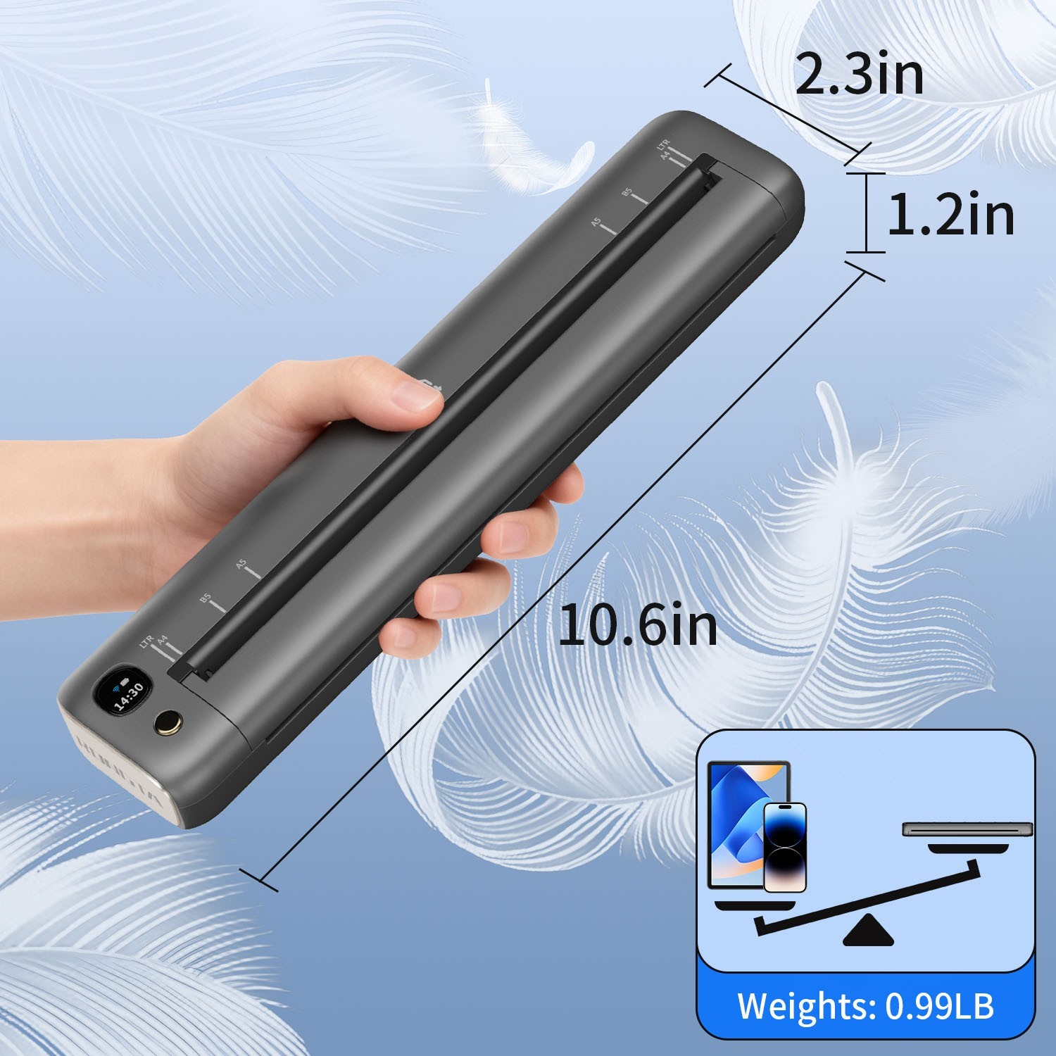 Wireless Mobile Printer A4 US Letter Travel Inkless Thermal for Car Truck Office