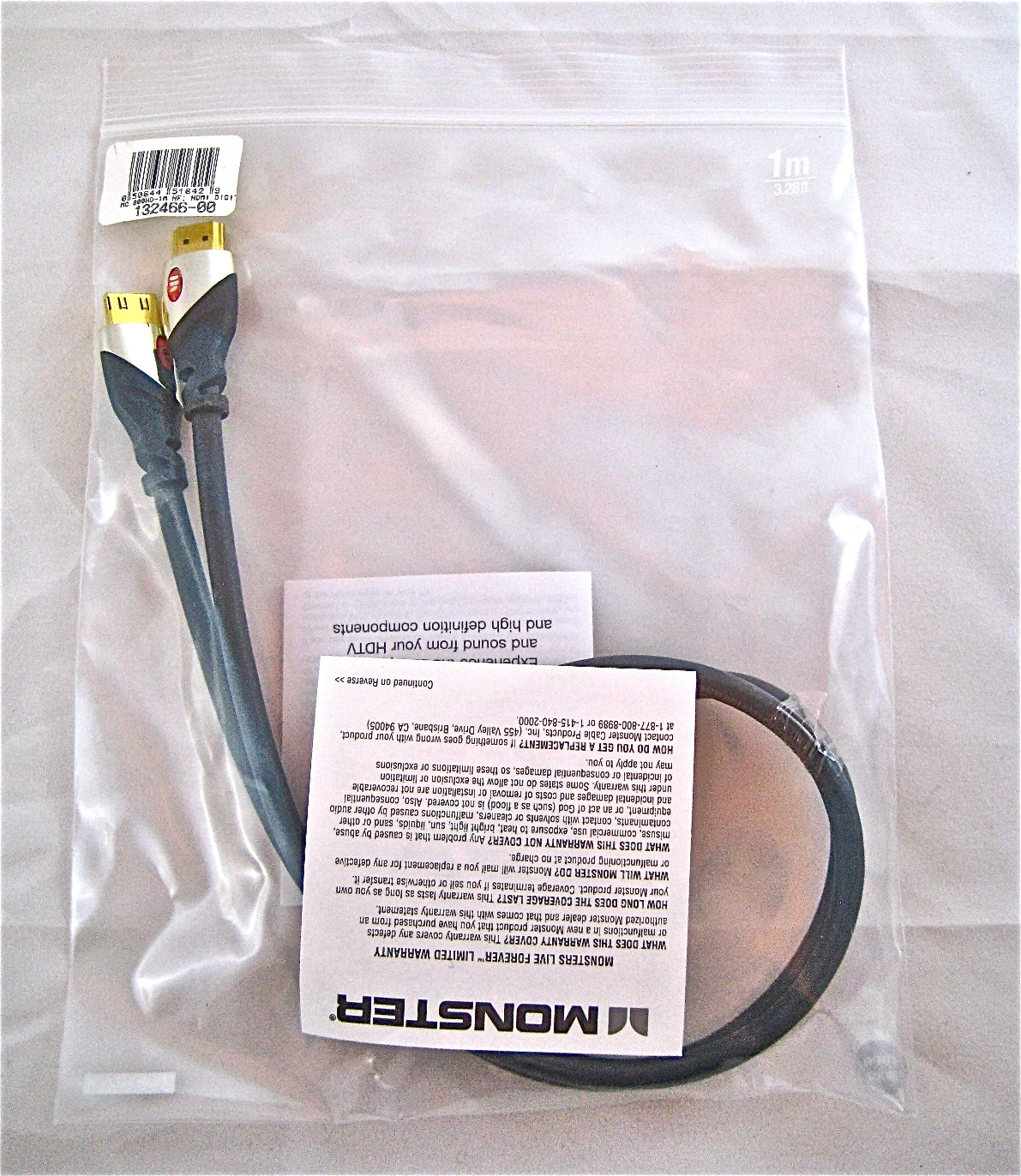 🆕 Monster HDMI 800HD Cable ULTRA HIGH SPEED 1m/3.28′ HDTV Blu-Ray w/ Ethernet🎁
