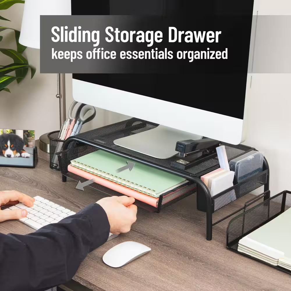 20 In. L X 11.5 In. W X 5.5 In. H Monitor Stand Laptop Riser with Paper Tray Met