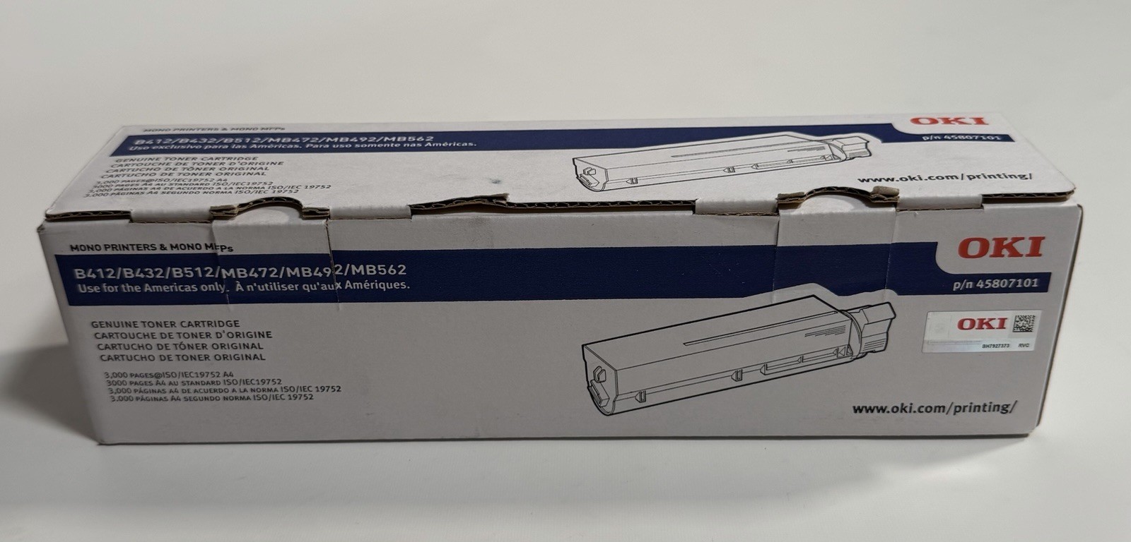 New Genuine OEM Oki 45807101 B412 Black Standard Capacity Toner Cartridge 3K