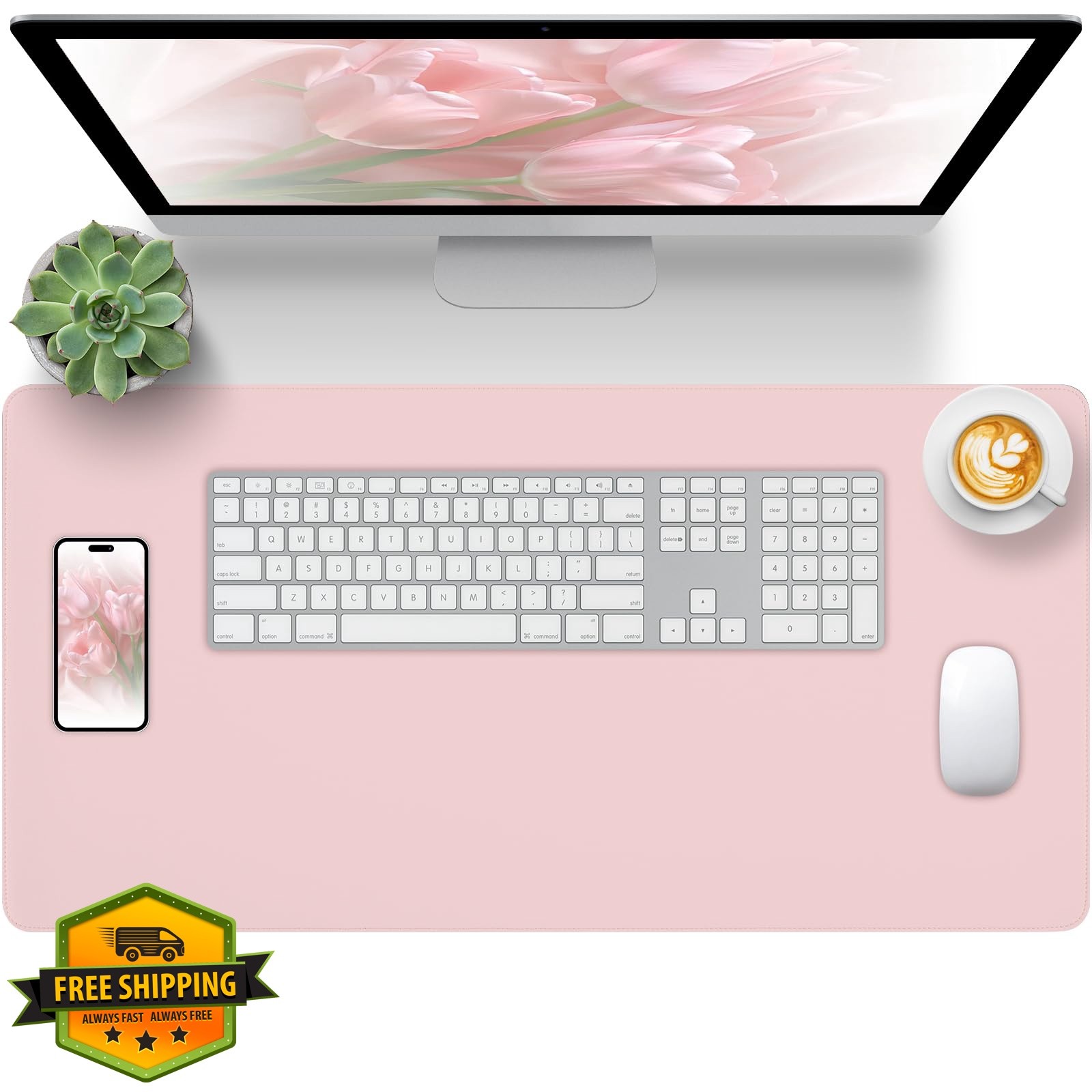 Carethos Pink Leather Desk Mat Large Mouse Pad, Waterproof Desk Pad for Keybo…