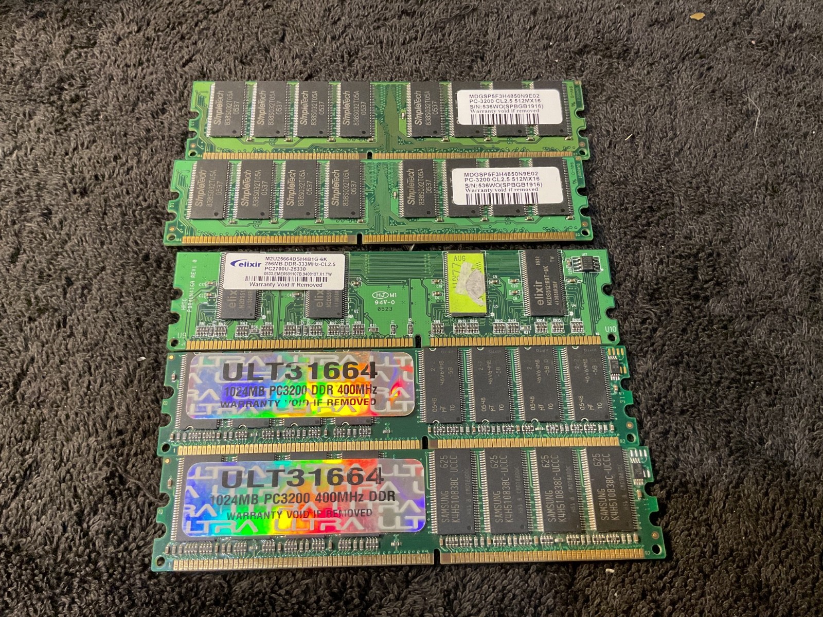 Samsung crucial PC-3200 1gb 512mb 256mb DIMM 400 MHz DDR Memory