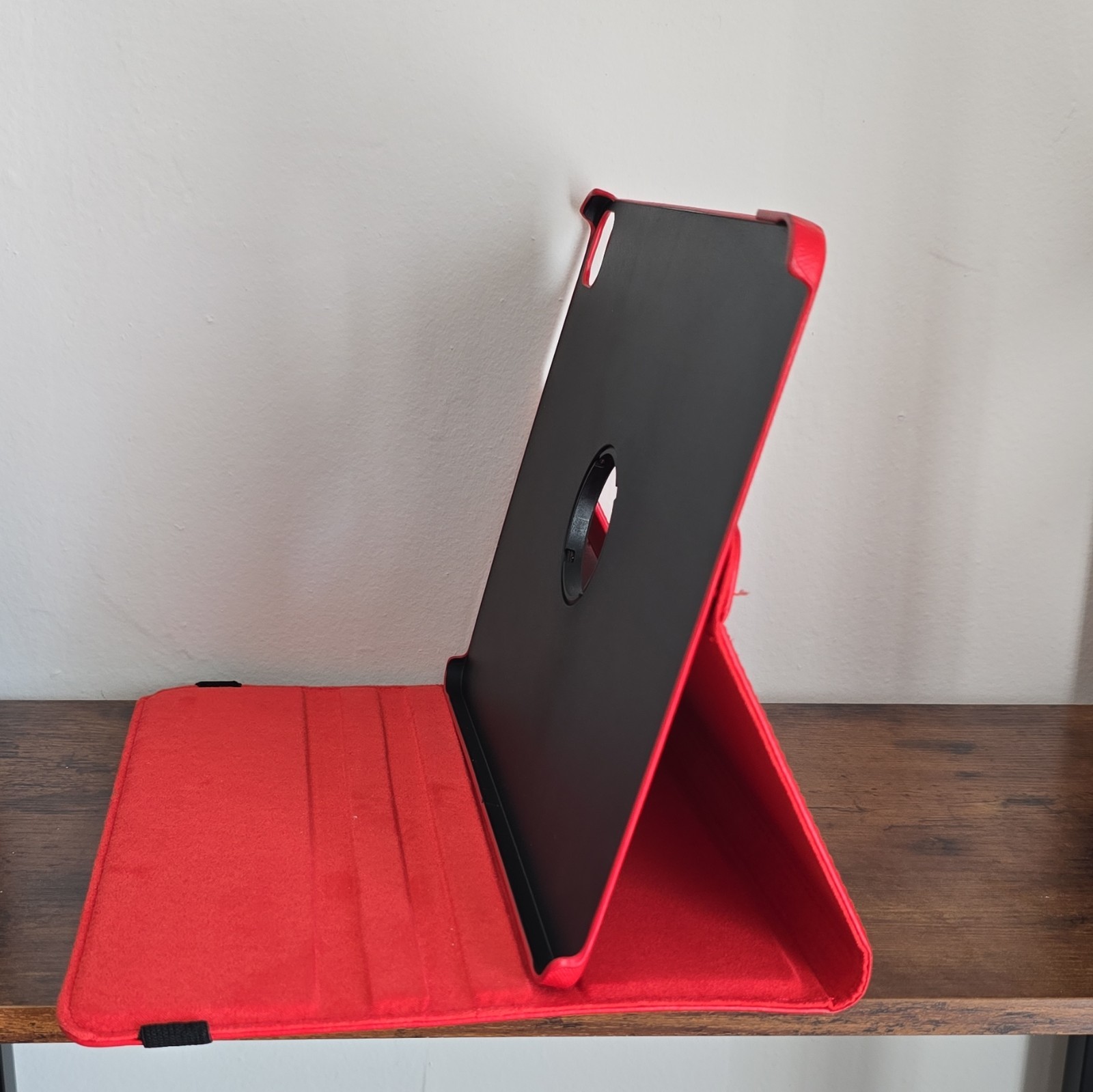Rotating Stand Folio Case for iPad, Synthetic Leather, Red/Black
