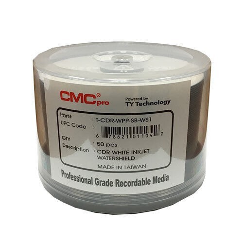 50Pk CMC PRO WATERSHIELD GLOSSY White Inkjet Hub 52X 80-Min CD-R FREE SHIP