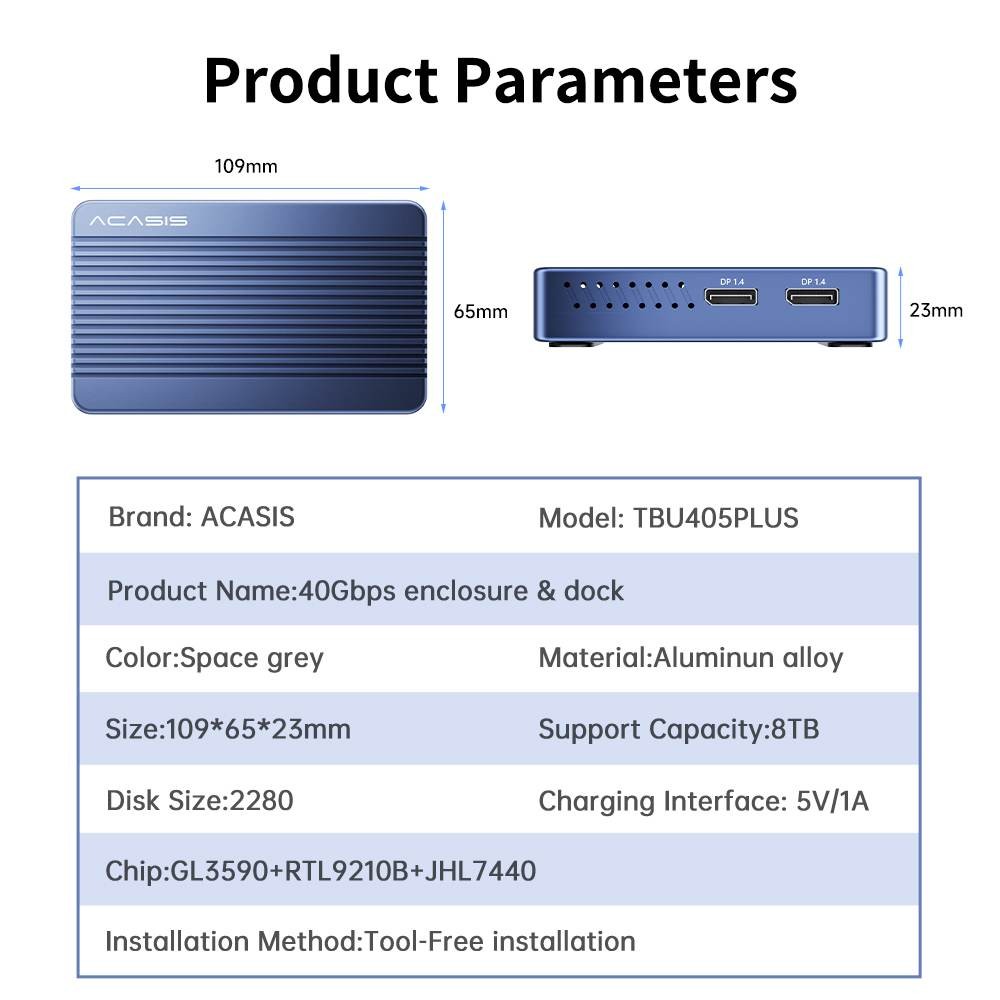 Acasis 40Gbps M.2 NVMe SSD Enclosure & 6-in-1 Dock Support 4K@60Hz HDMI & TB 4/3