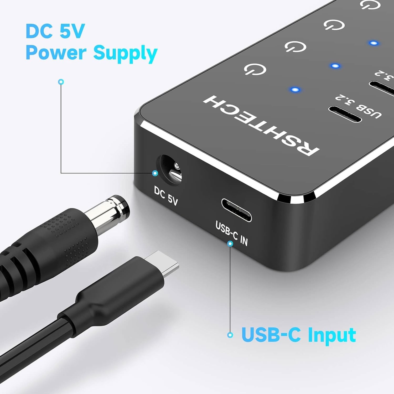 7-Port Powered USB 3.2/USB-C Hub Splitter with 3 X 10Gbps USB-3.2 Ports (2C + 1A