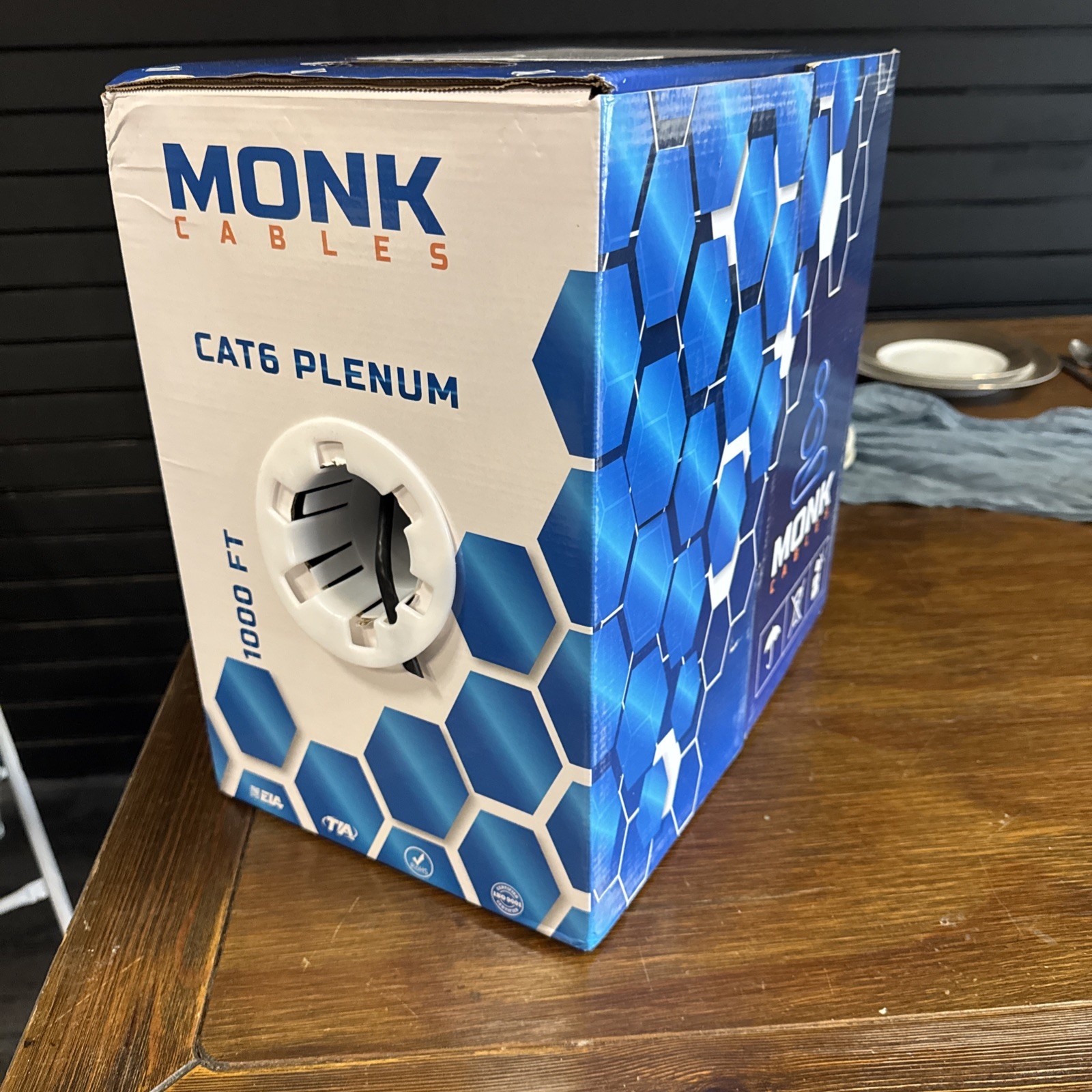 MONK CABLES CAT6 BLK Plenum Cable 1000ft UTP, 23AWG, 550MHz DSX-8000 Certified