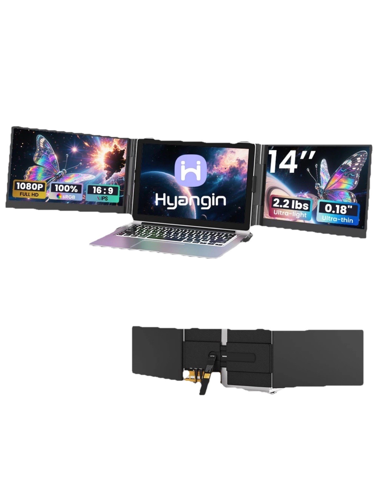 Hyangin S8 Pro Triple Monitor Portable Laptop Screen Extender Ultra Slim 1080P