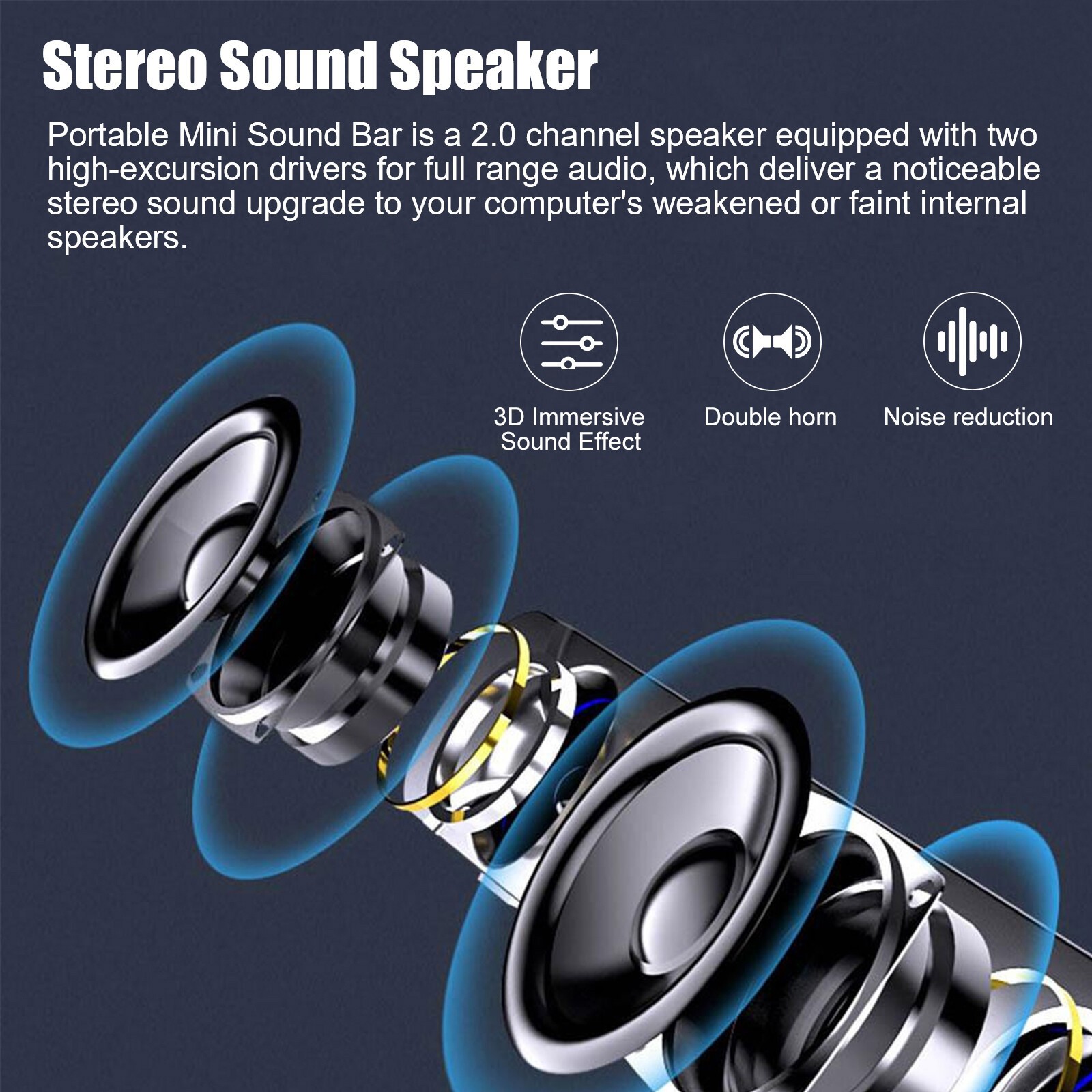 Wired Computer Speakers Soundbar 2.0 Stereo Bass Sound USB for Desktop PC Laptop