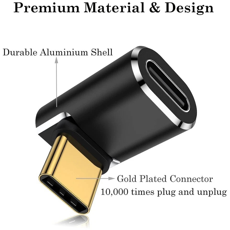 USB C 90 Degree Adapter, Right Angle L Shape USB Type C Male to Female 2 Pack
