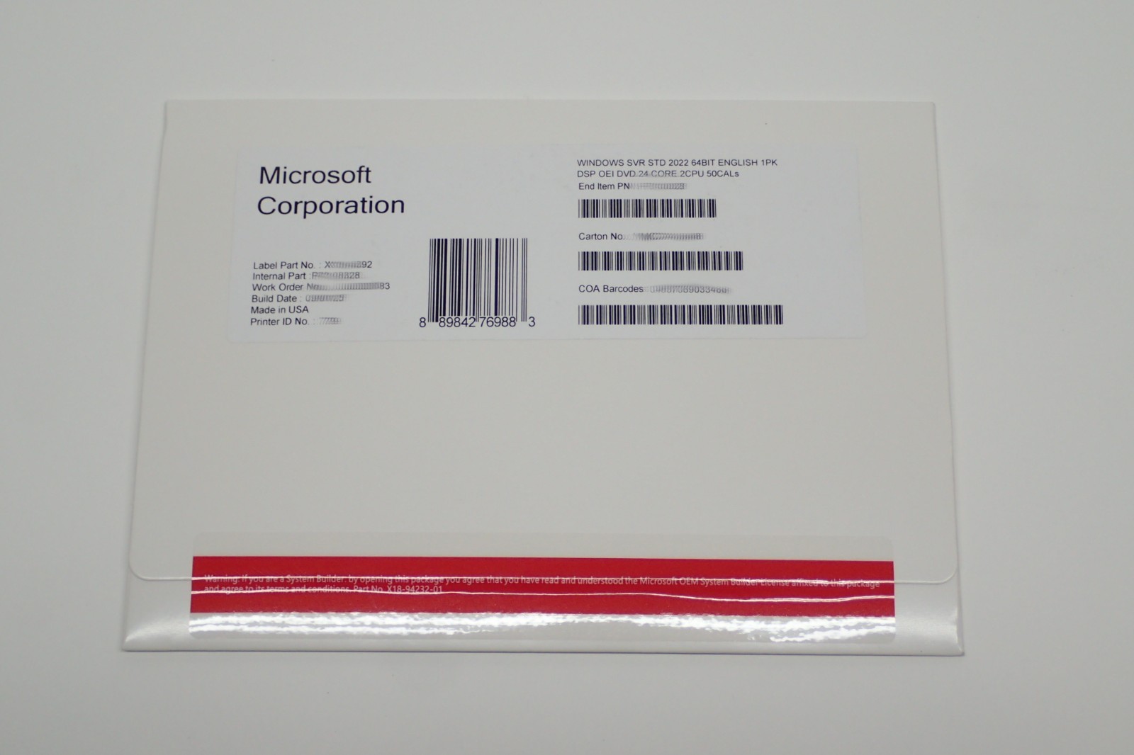 Microsoft Windows Server 2022 Standard DVD Kit 24 Core 50 CAL LICENSE 1PK