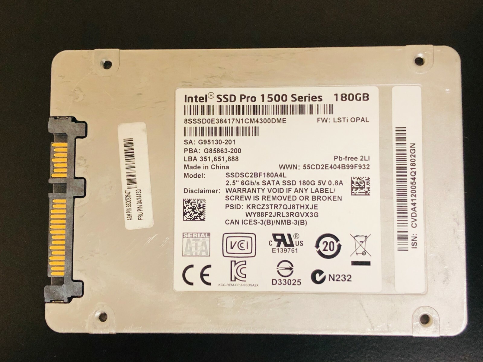 Intel 180GB SSD Pro 1500 Series SSDSC2BF180A4L