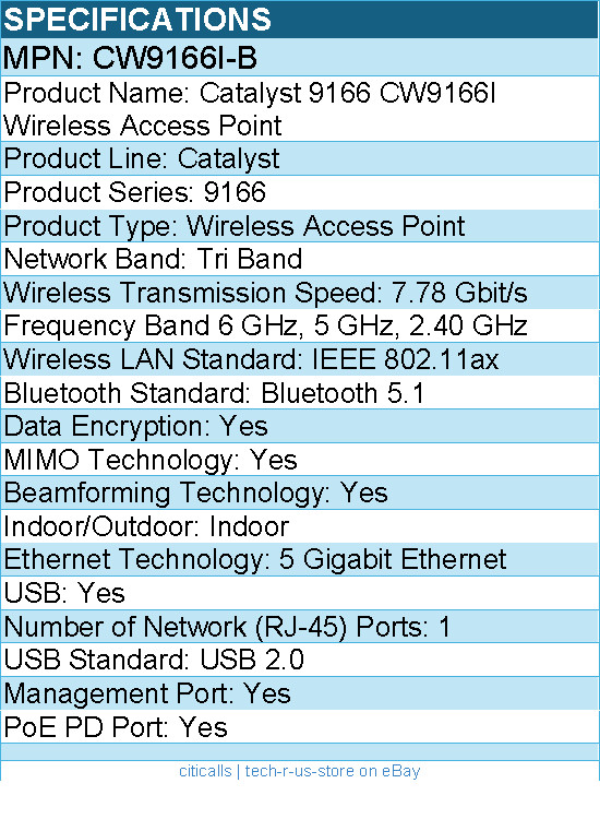 Cisco CW9166I-B Catalyst TriBand IEEE 802.11ax 7.78 Gbit/s Wireless Access Point