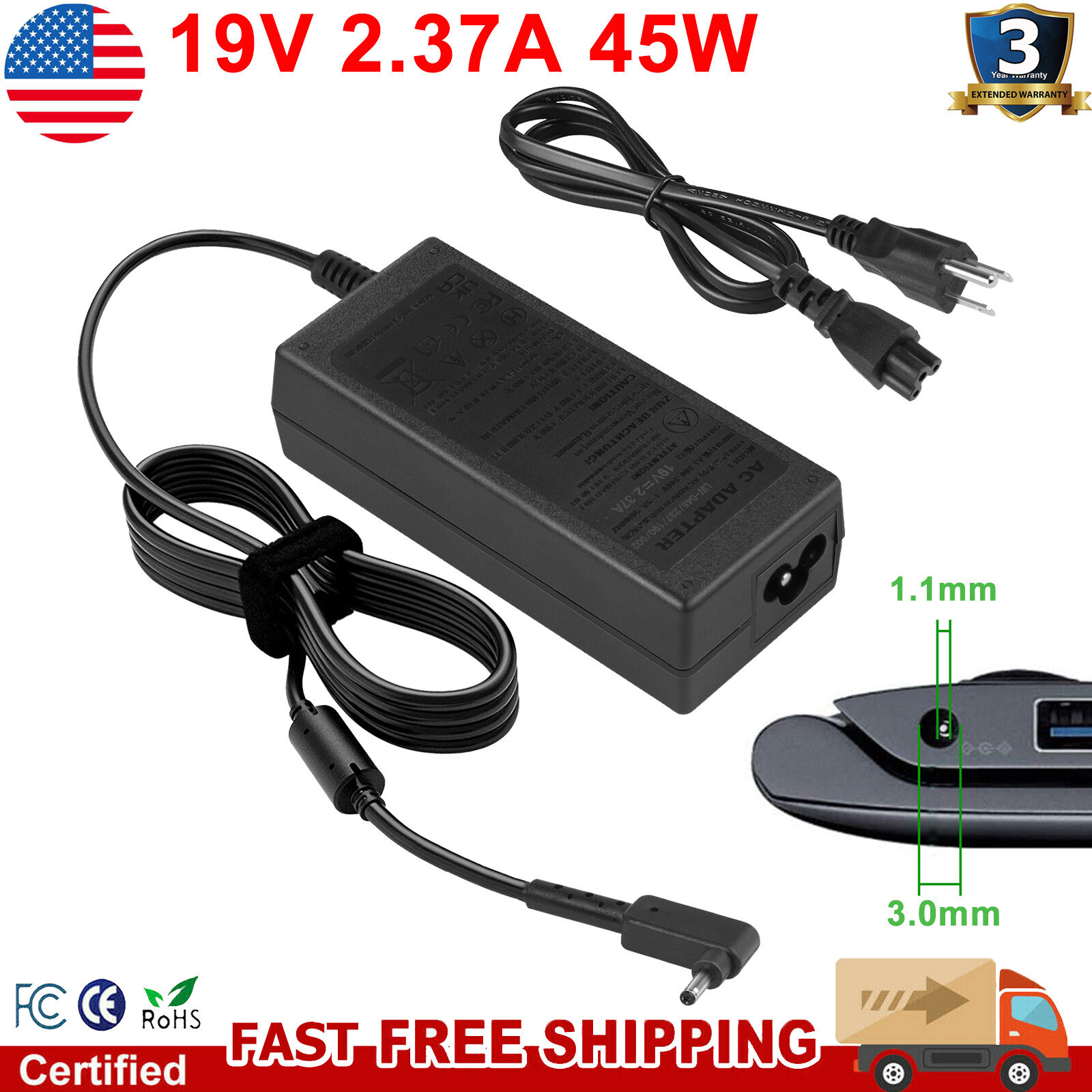 AC Power Supply Cord Charger Adapter for Acer ChromeBook C720 C720P C740 11.6″