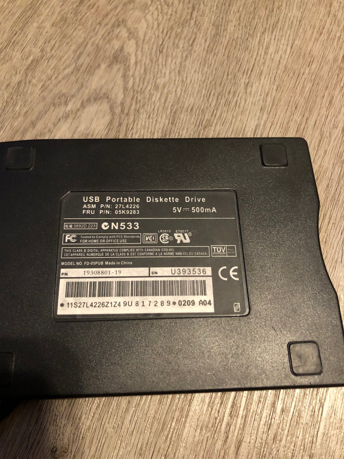 USB Portable 3.5″ Floppy Diskette Drive FD-05PUB FRU 05K9283 Tested Working
