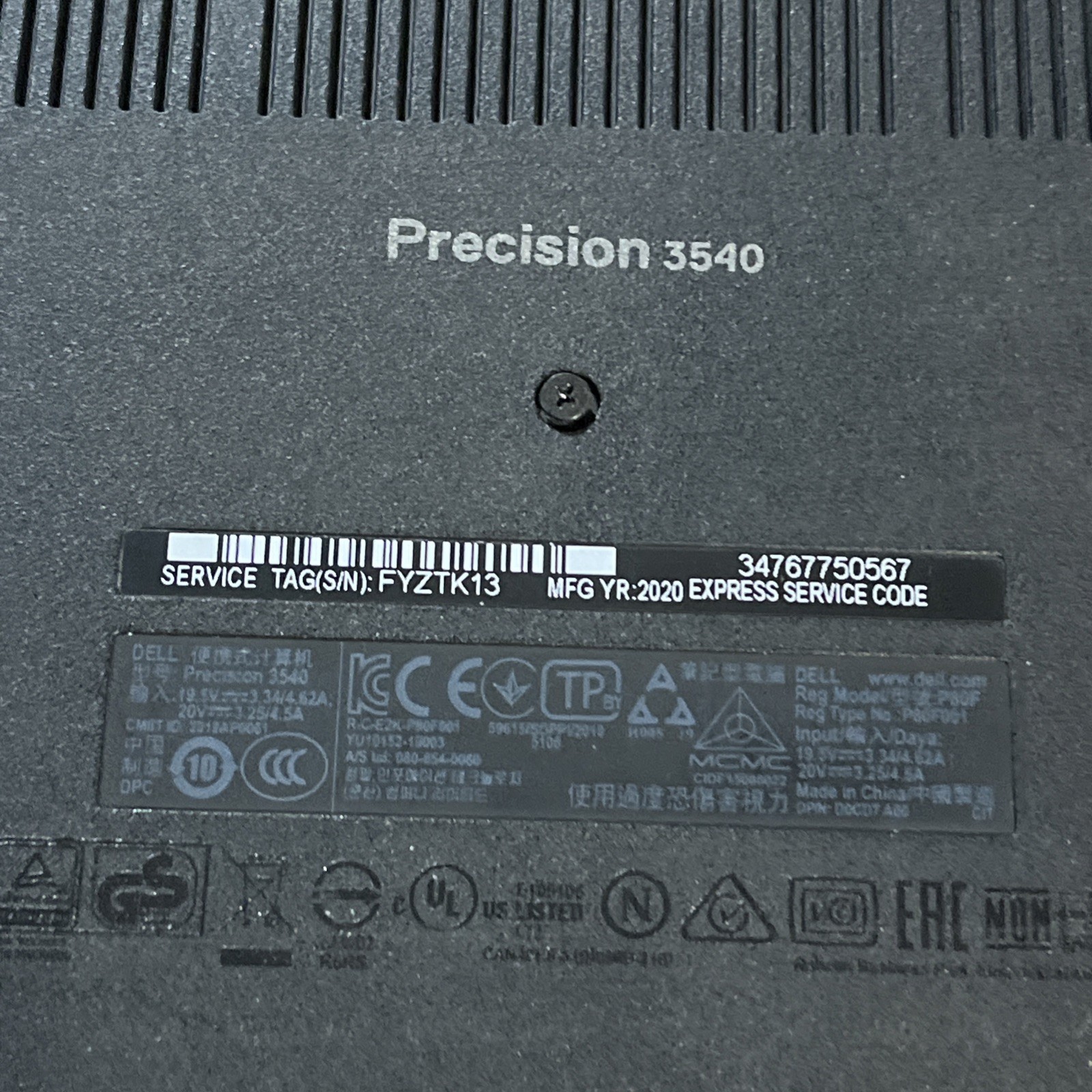 DELL PRECISION 3540 INTEL CORE I7-8665U 1.90GHZ 8GB RAM NO HD