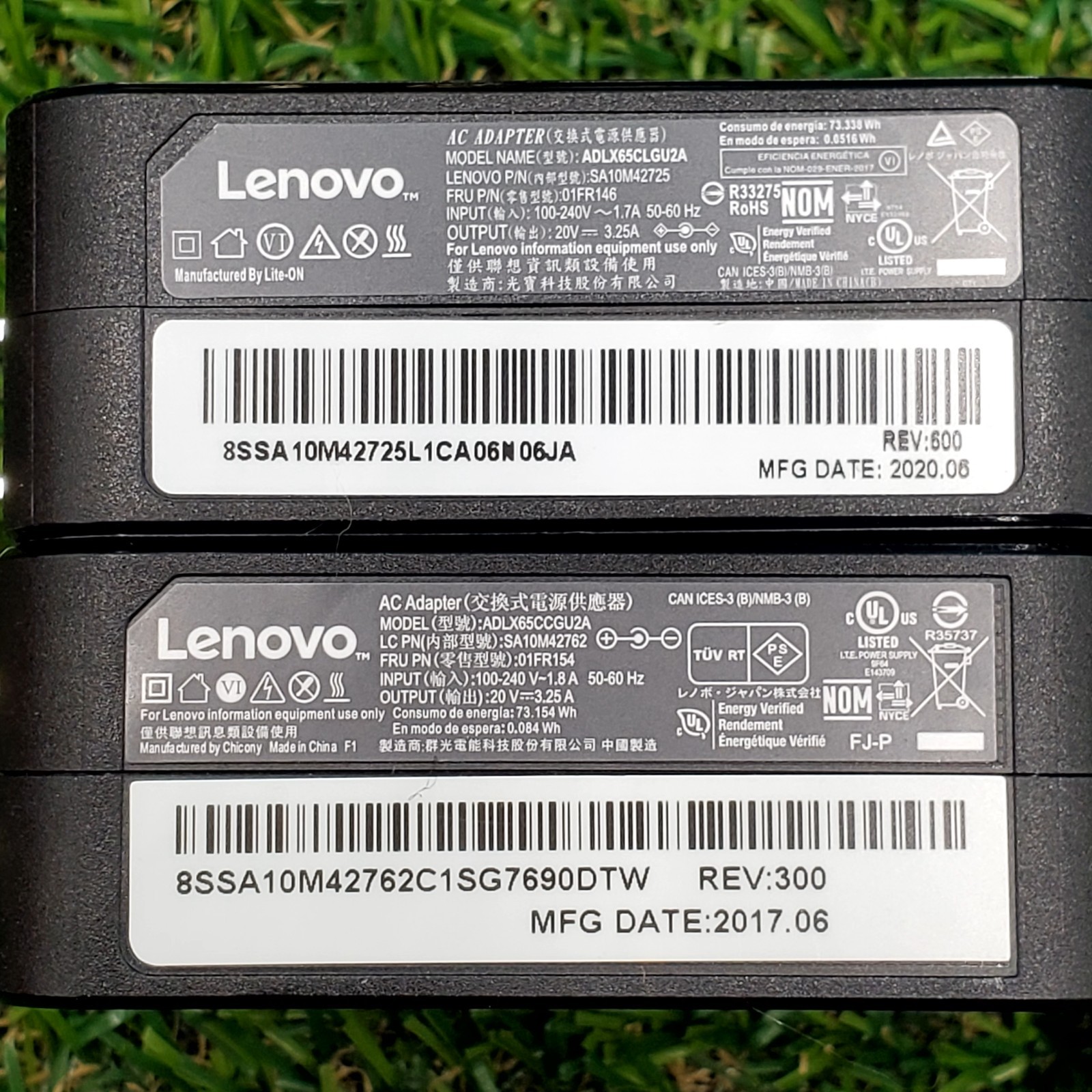 (2) Lenovo 65W AC Adapter ADLX65CLGU2A ADLX65CCGU2A 01FR46 01FR154 Power Supply