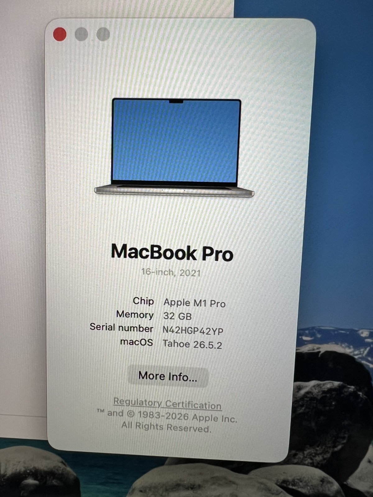 Apple MacBook Pro M1 Pro 10-Core 16.2 Inch 32GB RAM 1TB SSD Silver A2485