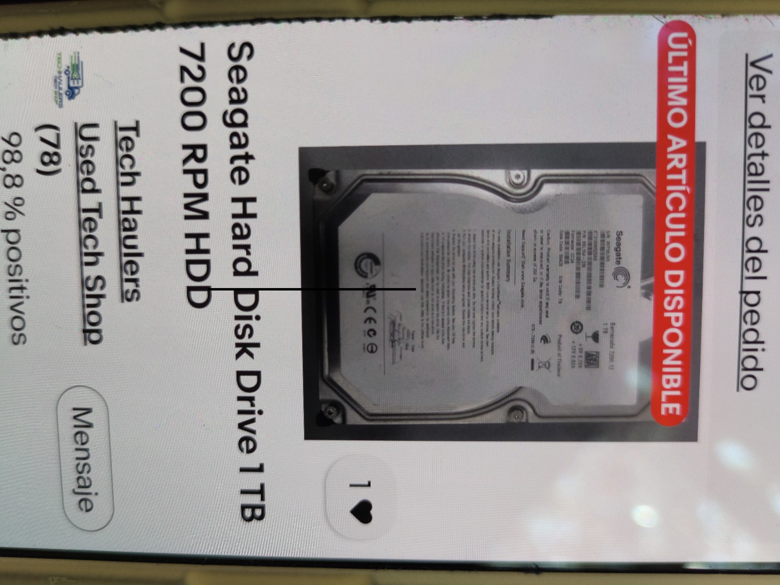 Seagate Hard Disk Drive 1 TB 7200 RPM HDD