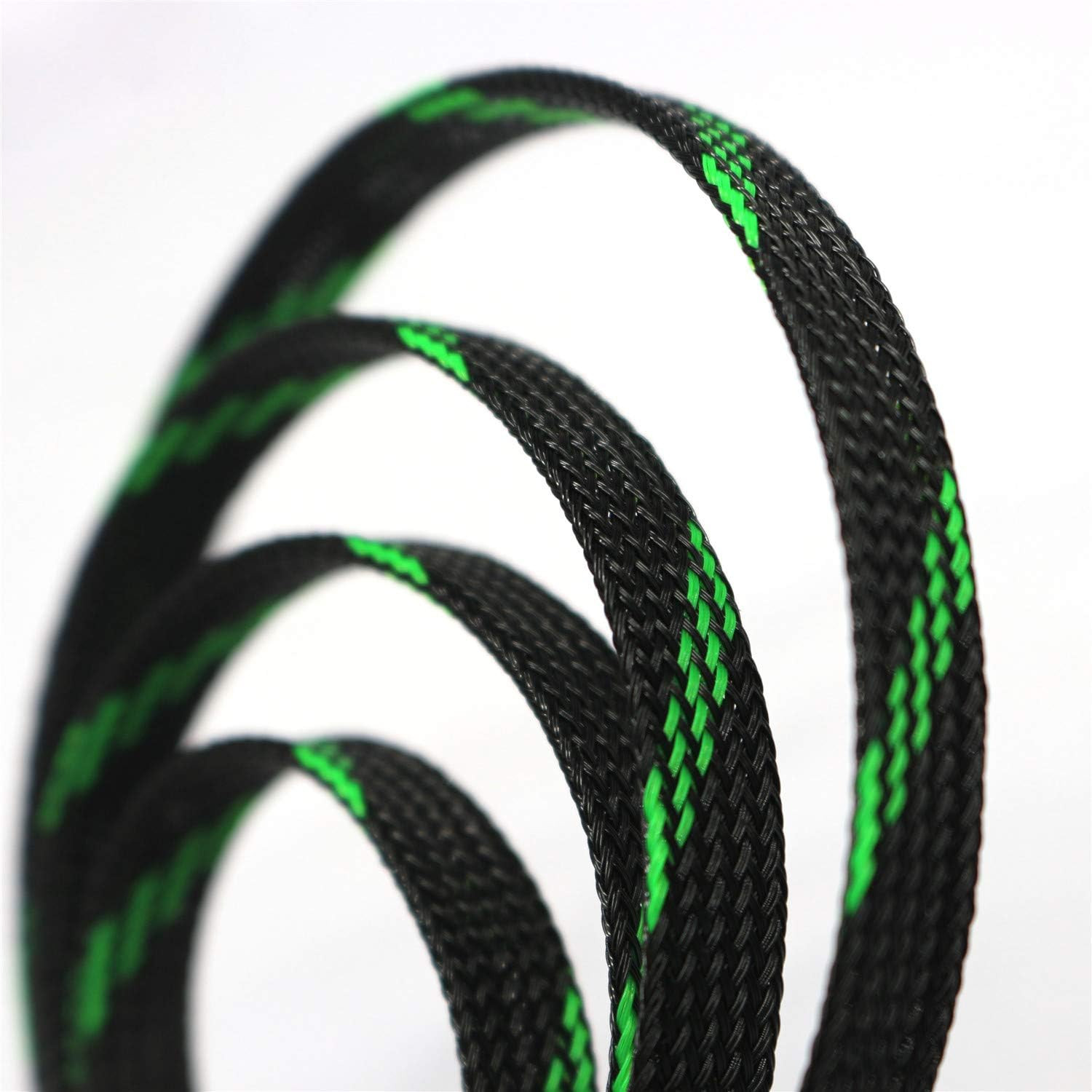30ft PET Expandable Sleeving Wire Cable Sleeve (1/2″, Green&Black)