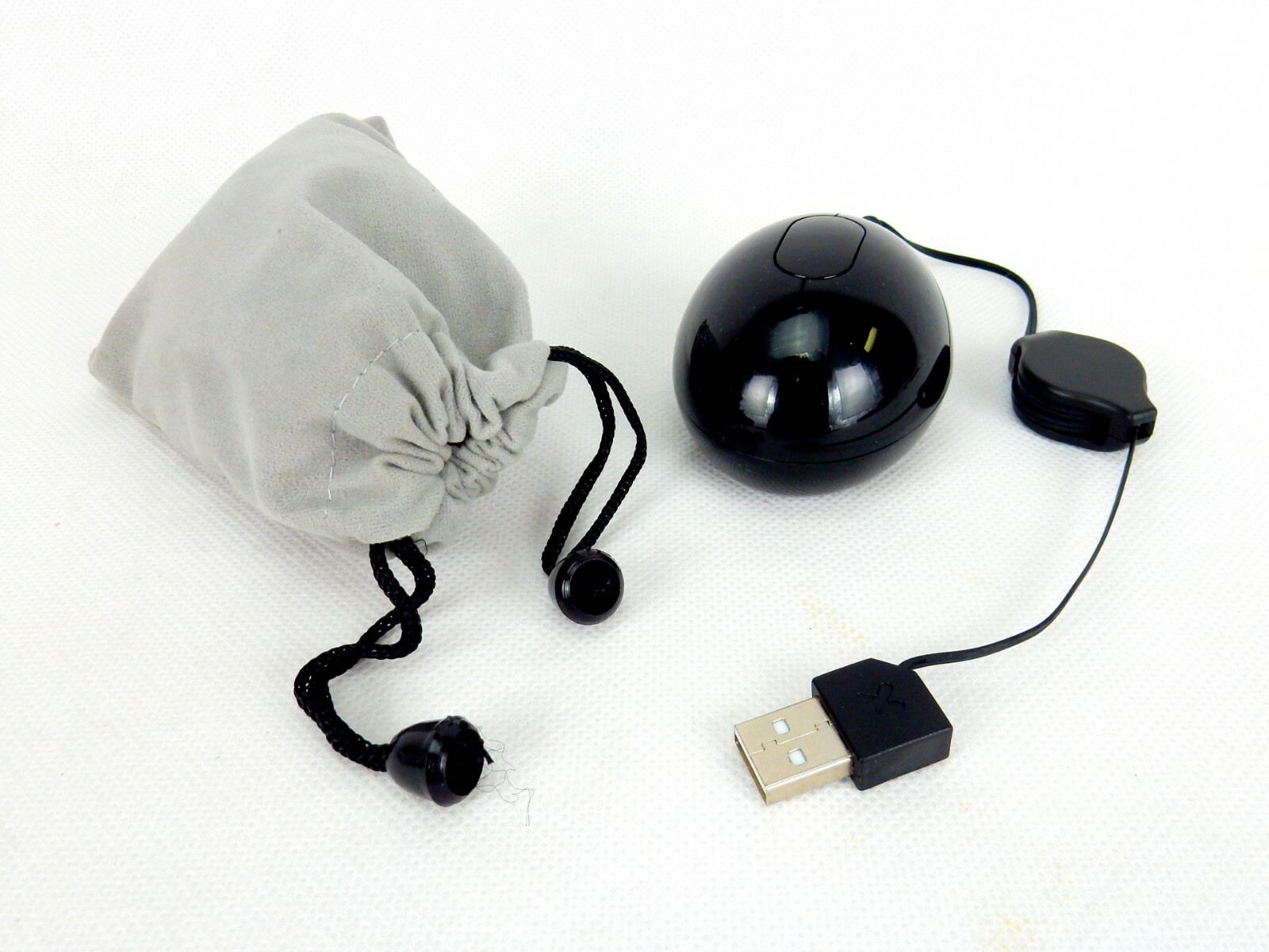 Mini USB Mouse, Retractable Cord, Programmable Button, Black or White, #US1004