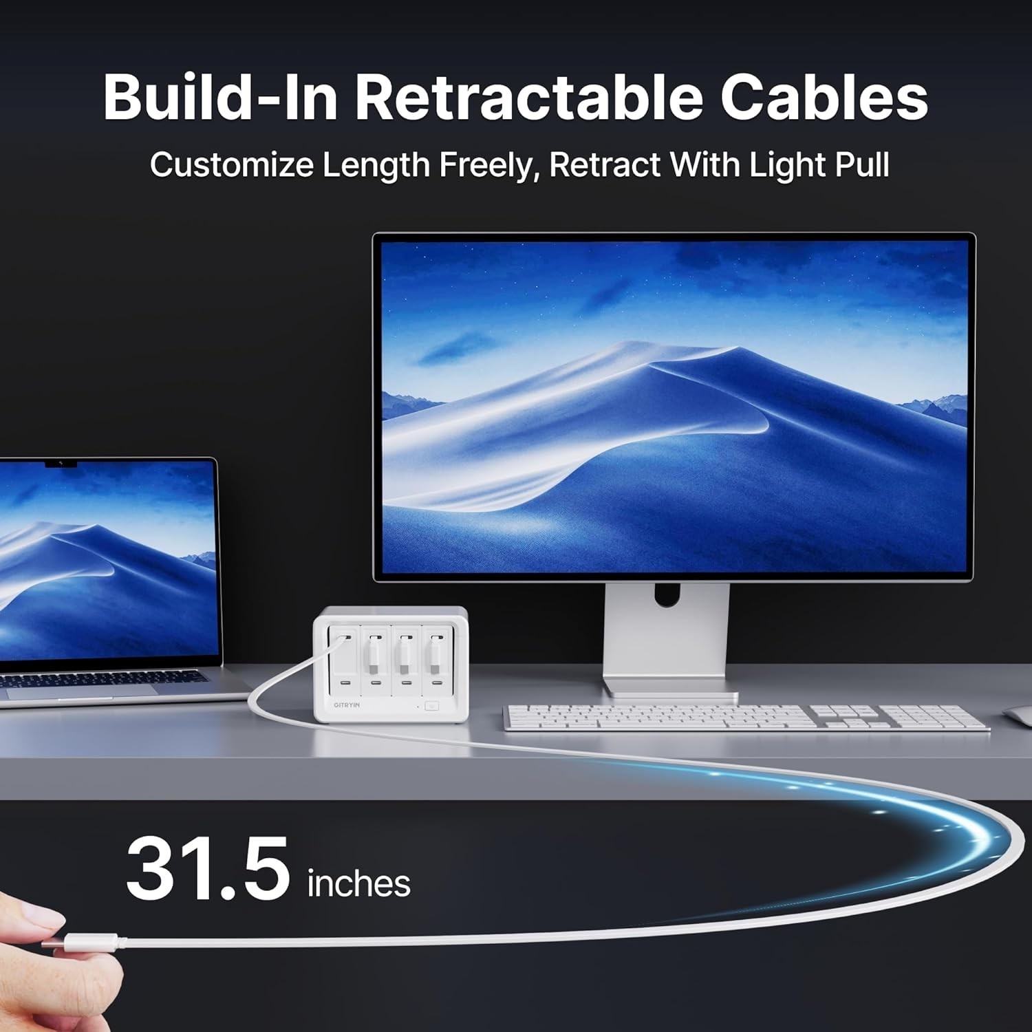 Gitryin 12-in-1 Desktop Charging Station with 4 Retractable Wall Chargers USB-C