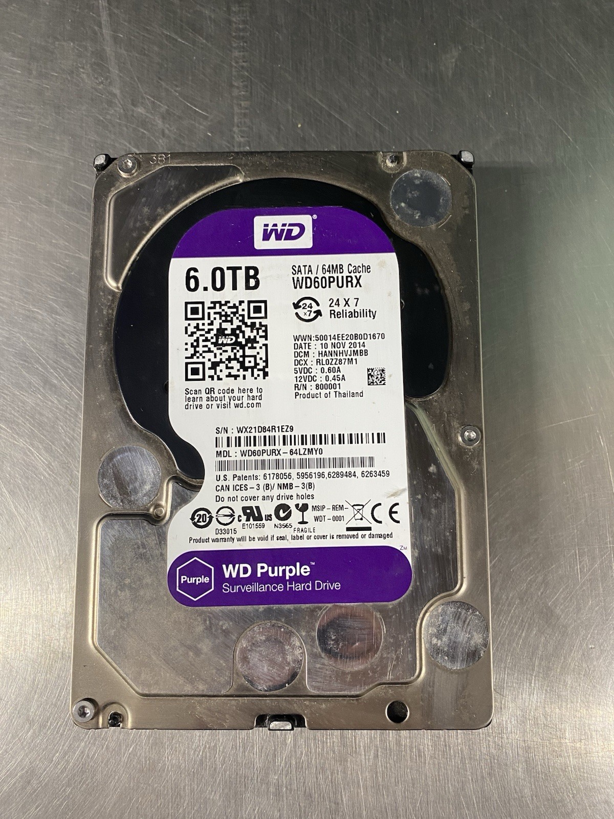 WESTERN DIGITAL WD60PURX-64LZMY0 3.5″ 6TB Internal Surveillance SATA HDD