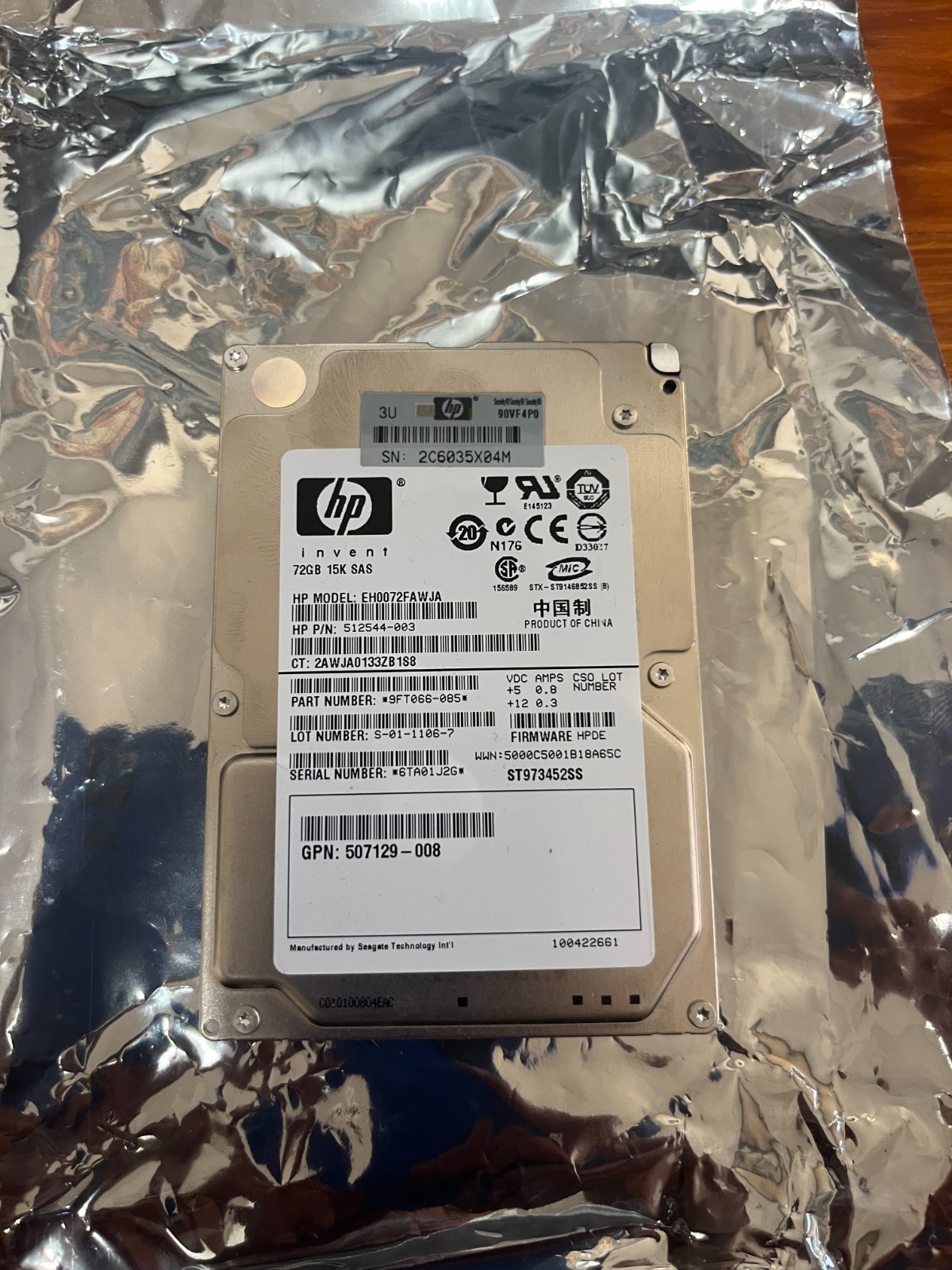 HP 512544-003 EH0072FAWJA 72GB 15K RPM 16MB Cache 6 Gb/s SAS 2.5″ HDD ( USED )