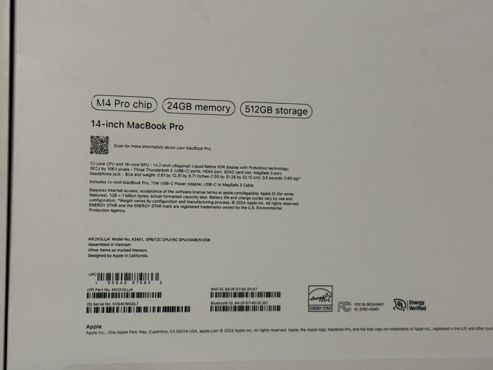 Apple MacBook Pro 14-inch M4 Pro 24GB RAM 512GB SSD Space Black MX2H3LL/A MDM