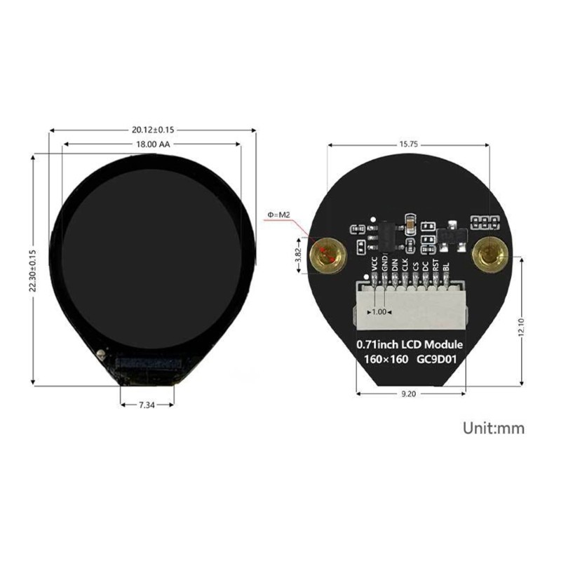 0.71in Round LCD Display Screen 160x160P Highly Resolution for Wearable Devices