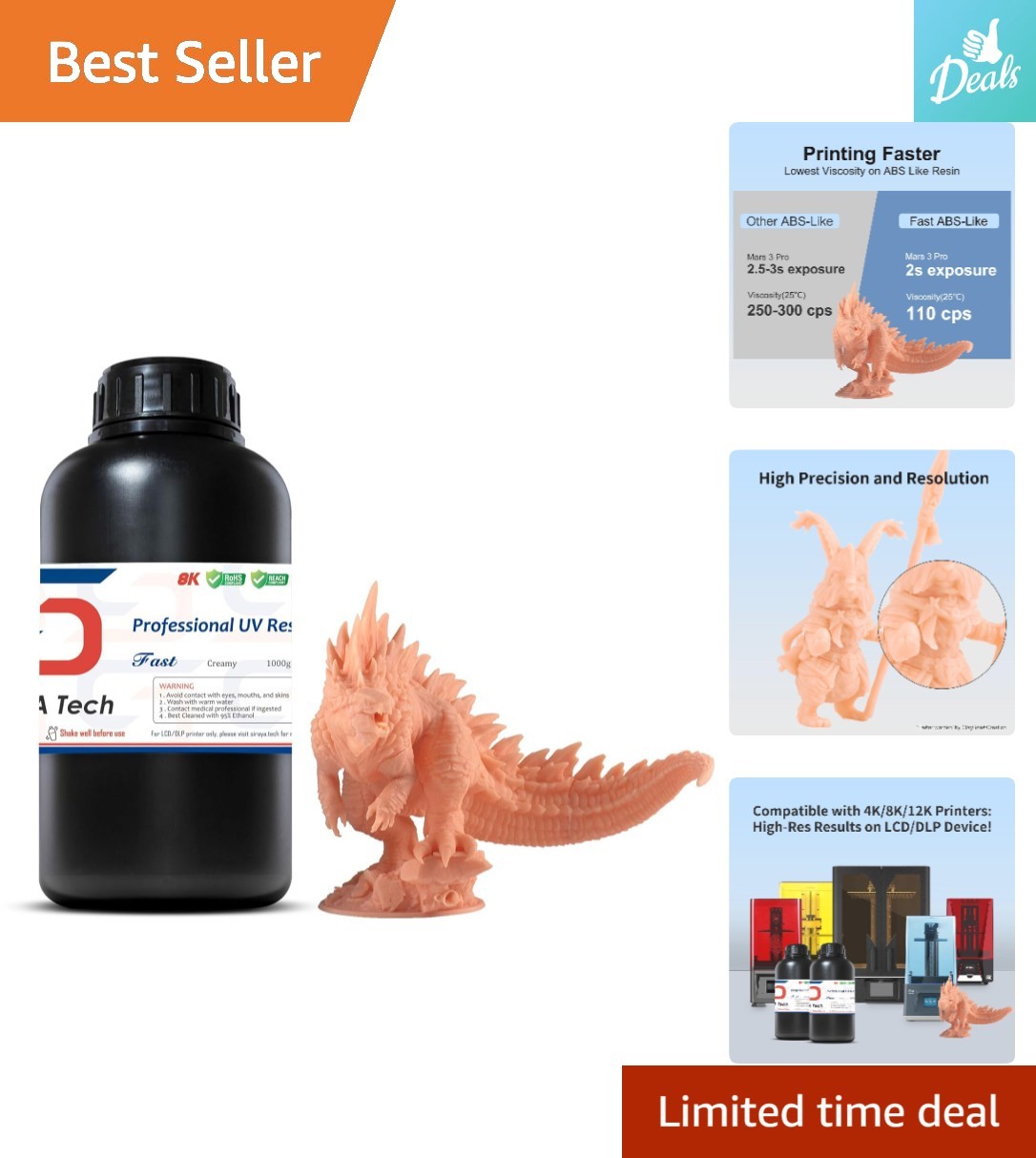 ABS-Like UV-Cured Resin 1kg – Durable, Non-Brittle for 3D Printing Excellence