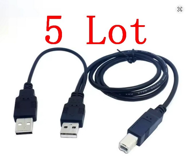5x Dual USB 2.0 Male to Standard B Male Y Cable 80Cm for Printers Scanners NEW