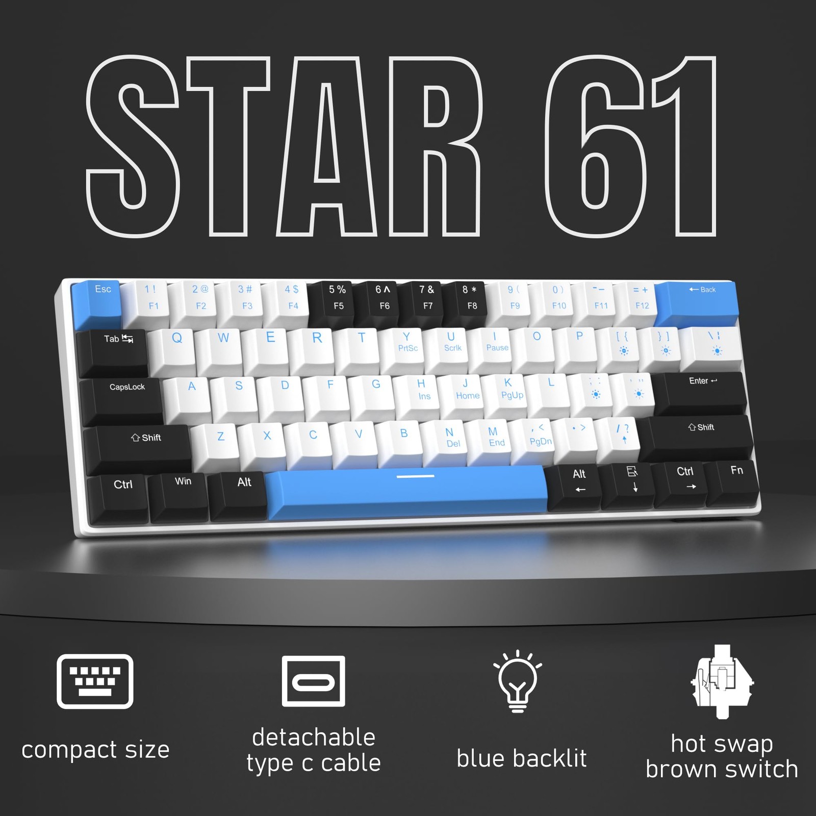 60% Mechanical Gaming Keyboard,Mixed Color Keycaps Gaming Keyboard with Brown…