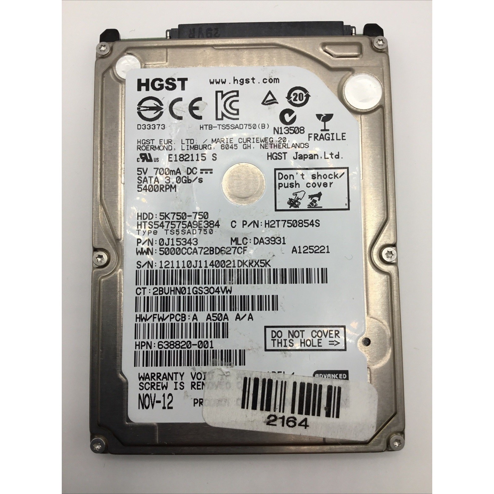 HTS547575A9E384 HGST 750 GB 2.5″ 5400 RPM 8 MB SATA Hard Disk Drive HDD 5k750