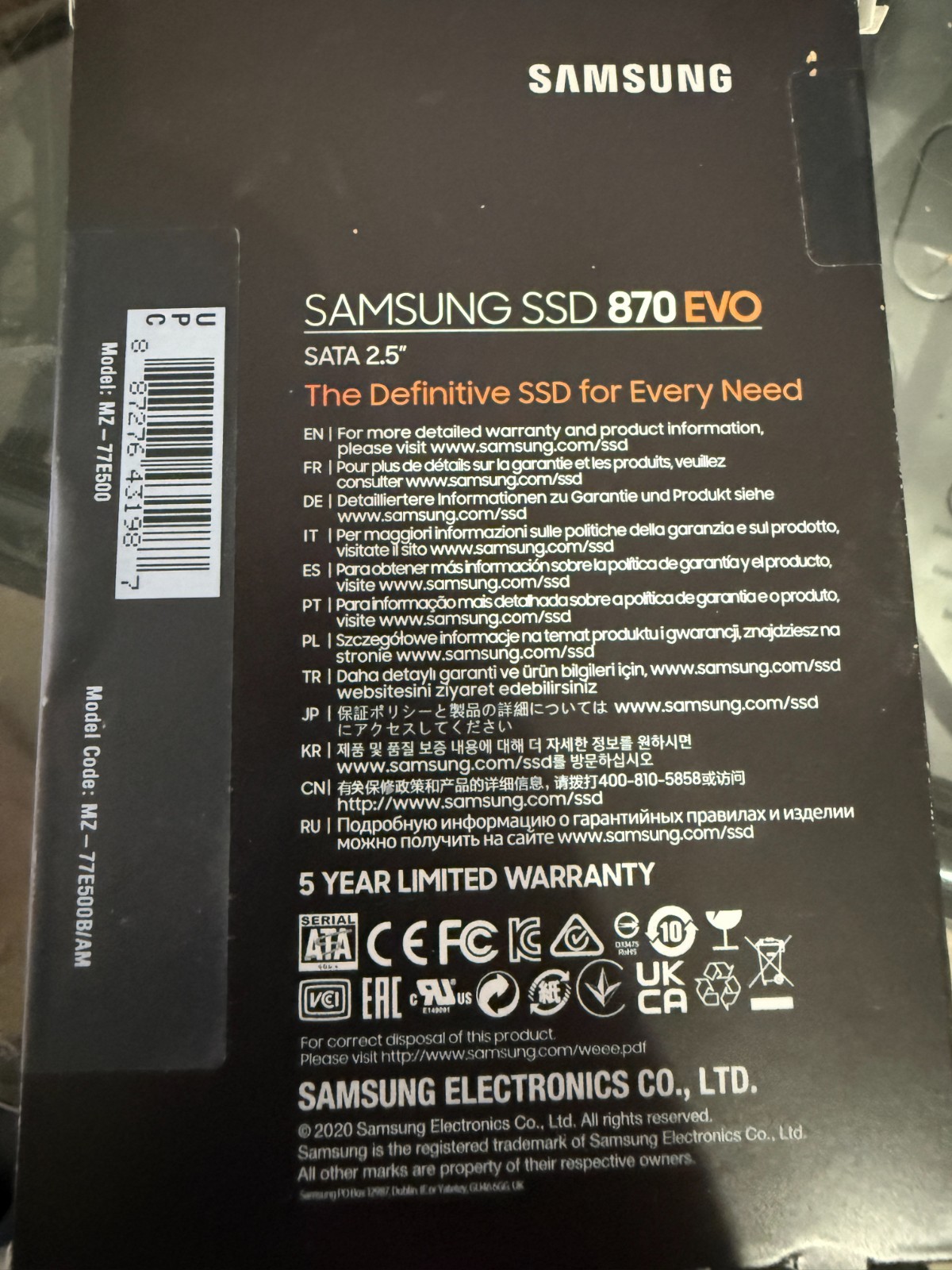 Samsung 870 EVO SATA III 2.5″ SSD 500 GB Internal SSHD New NO RETURNS