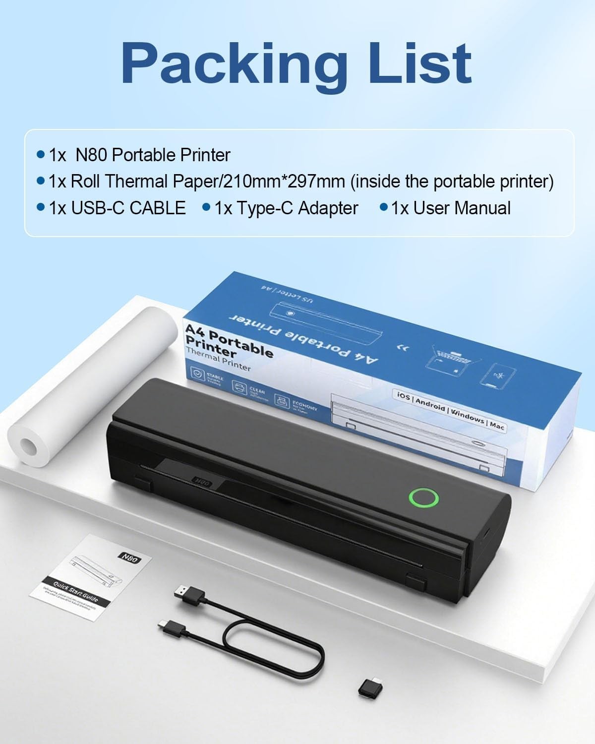 Wireless Bluetooth Portable Inkless Thermal Printer