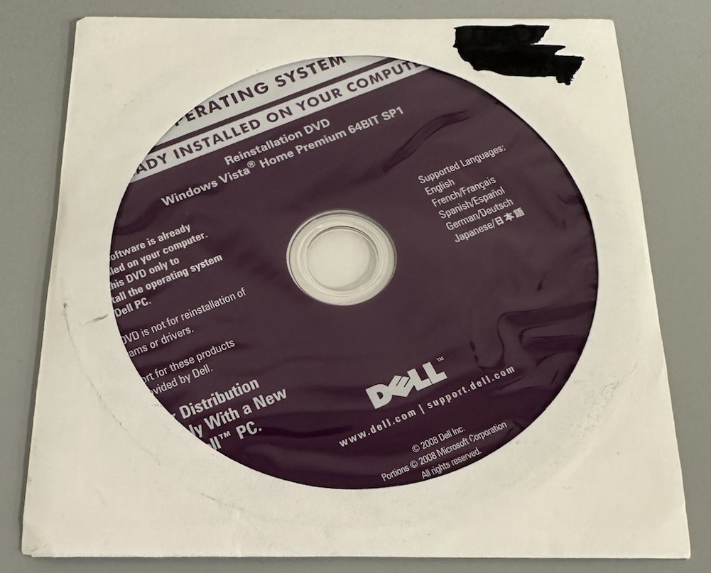 Microsoft Windows Vista Home Premium 64 Bit SP1 DELL Reinstallation DVD