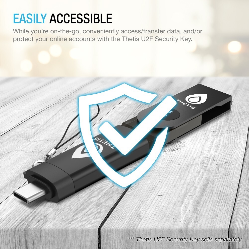Thetis FIDO2 Security Key – Passkey, USB-A & USB Type C Adapter
