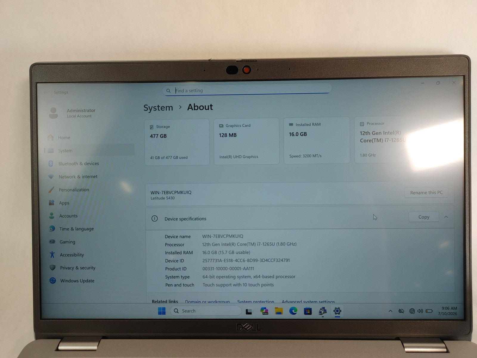 Dell Latitude 5430 Core i7-1265U 1.80 GHz 16 GB DDR4 512 GB NVMe Windows 11 Pro