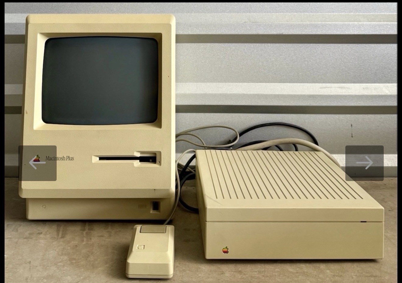 Vintage Apple Macintosh 1MB Computer with Apple 20SC External Hard Drive & Mouse