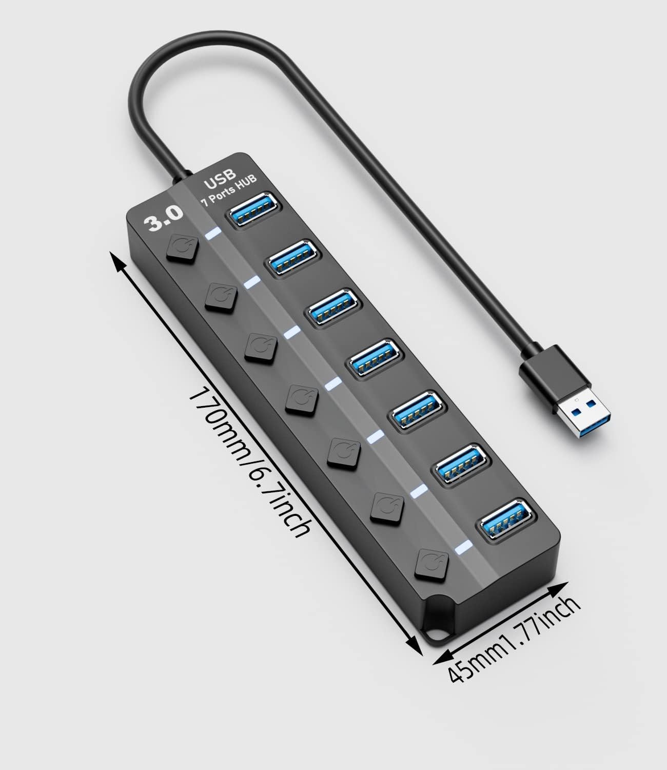 Plug and Play 7-Port USB Hub 3.0 for Fast Data Transfer and Easy Use