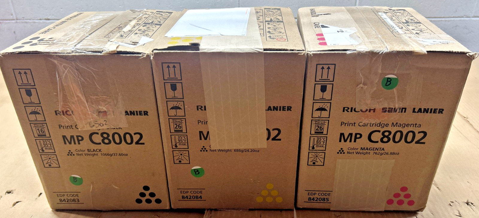 Set of Genuine Ricoh 842083 Black + 842084 Yellow + 842085 Magenta Toners