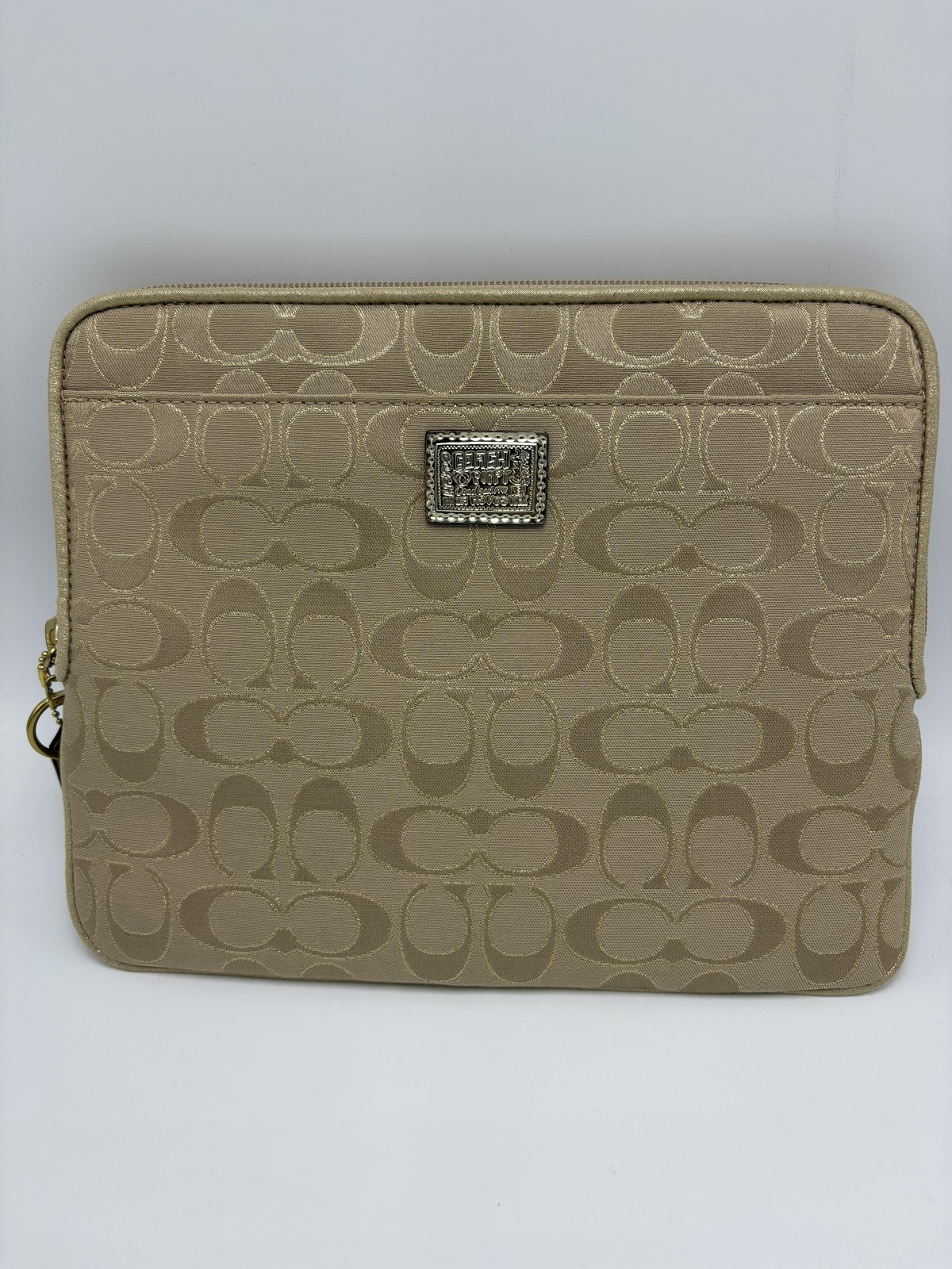 Coach Poppy 10in Laptop Sleeve Case Beige Signature C Padded Zip Tablet Cover