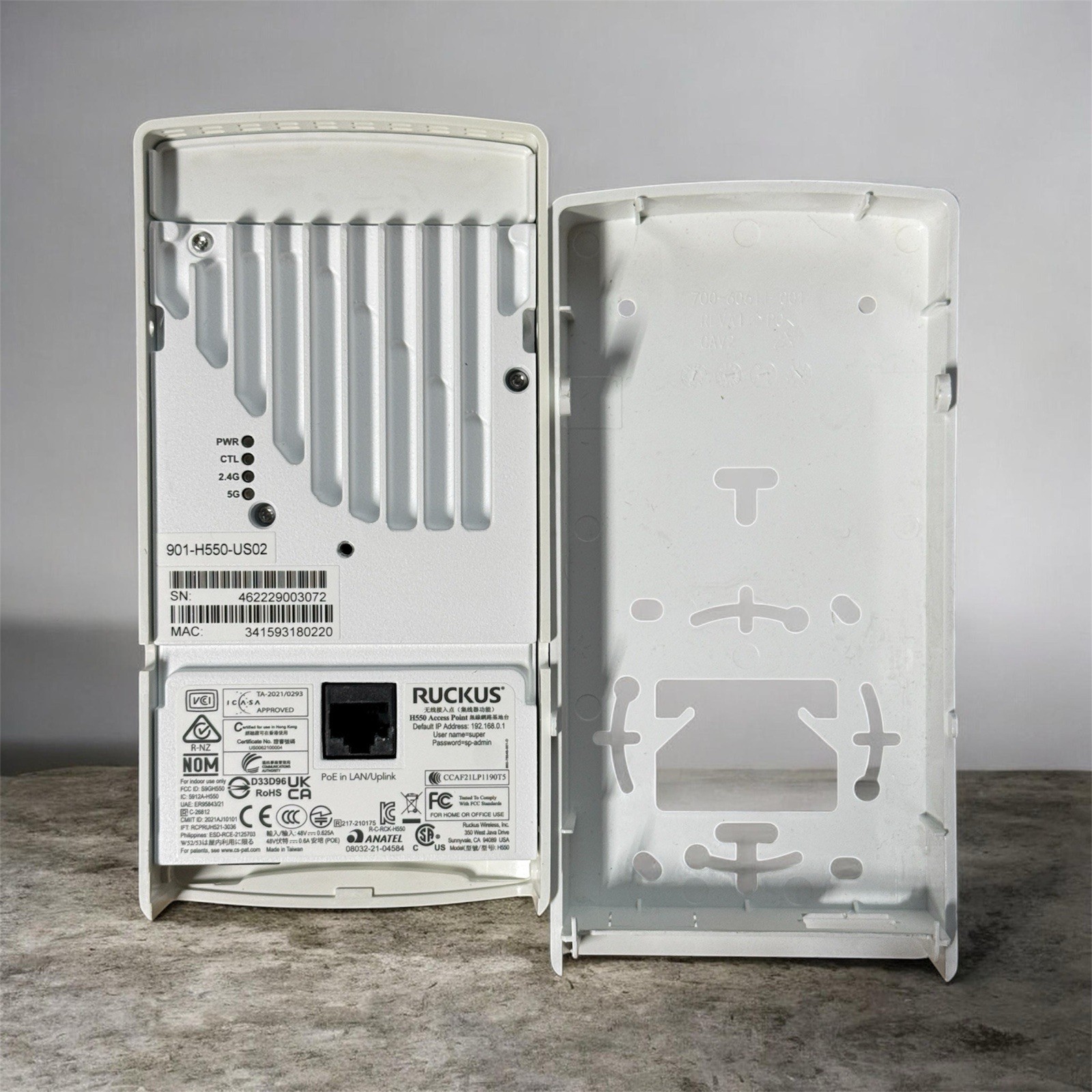 Ruckus H550 Wi-Fi 6 (802.11ax) Indoor Access Point White (901- H550) with rack