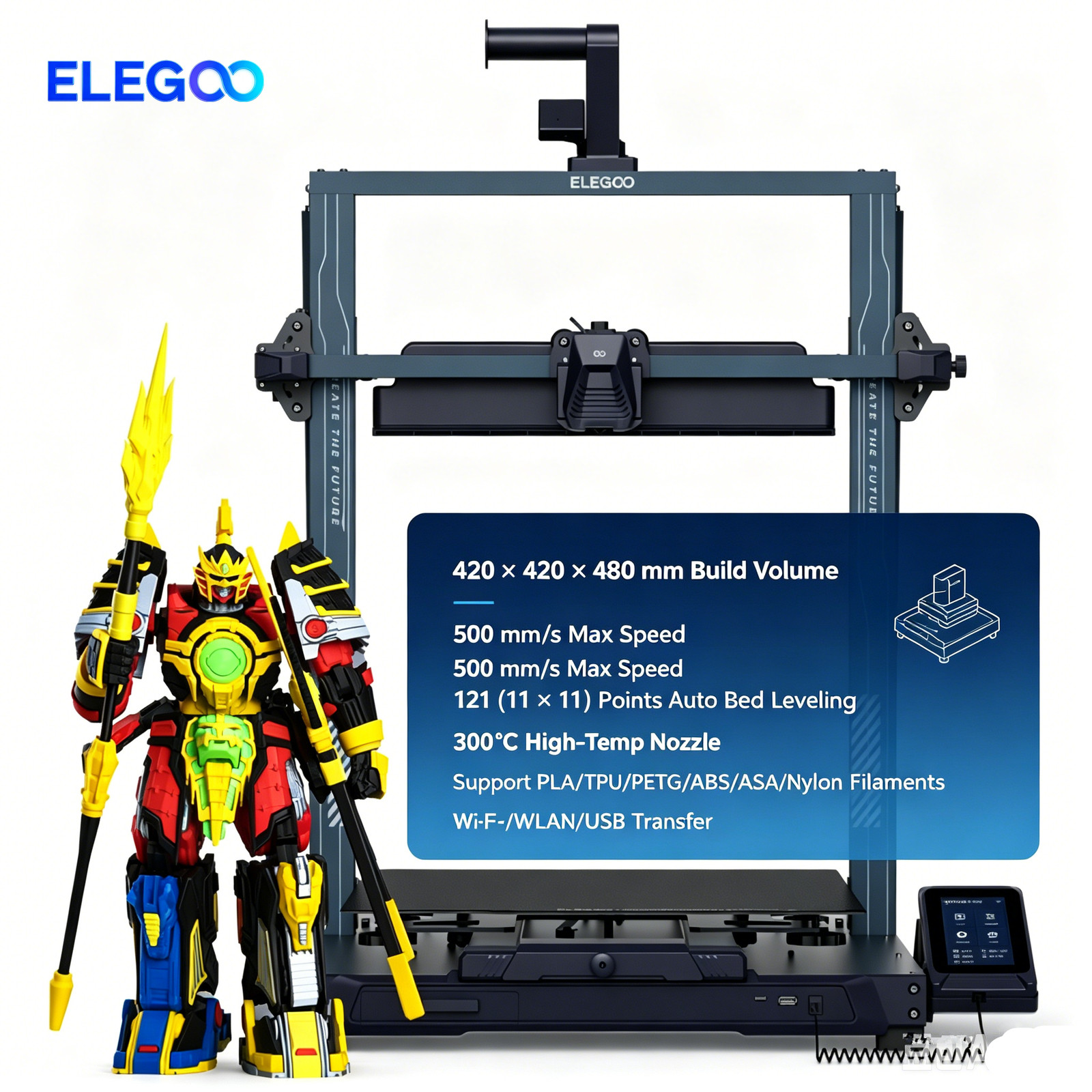 ELEGOO Neptune 4 Max FDM 500mm/s Max Speed 121 (11×11) Points Auto Bed Leveling
