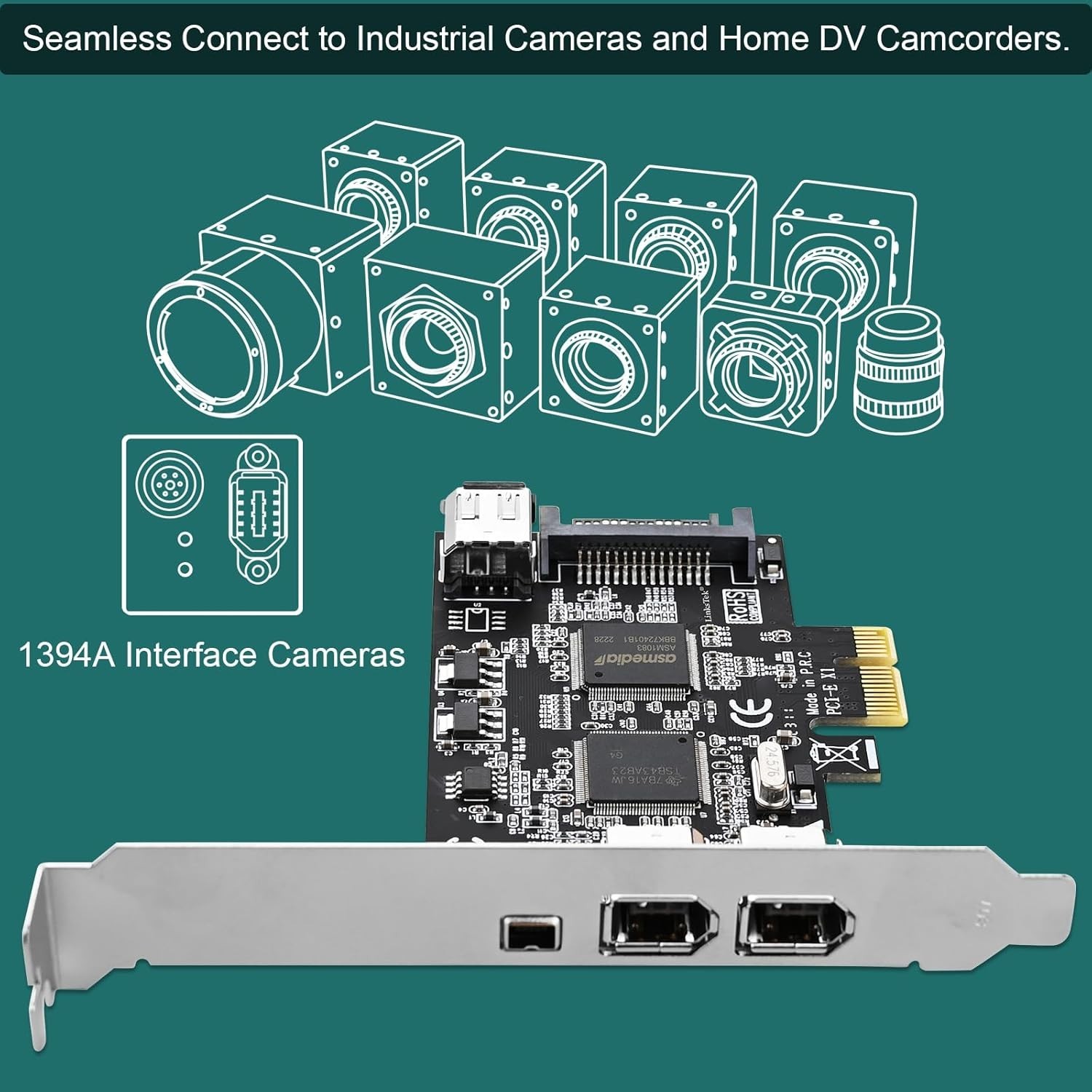 Texas Instruments PCIe Firewire 400 Card – 4 Ports for Windows & Mac Devices