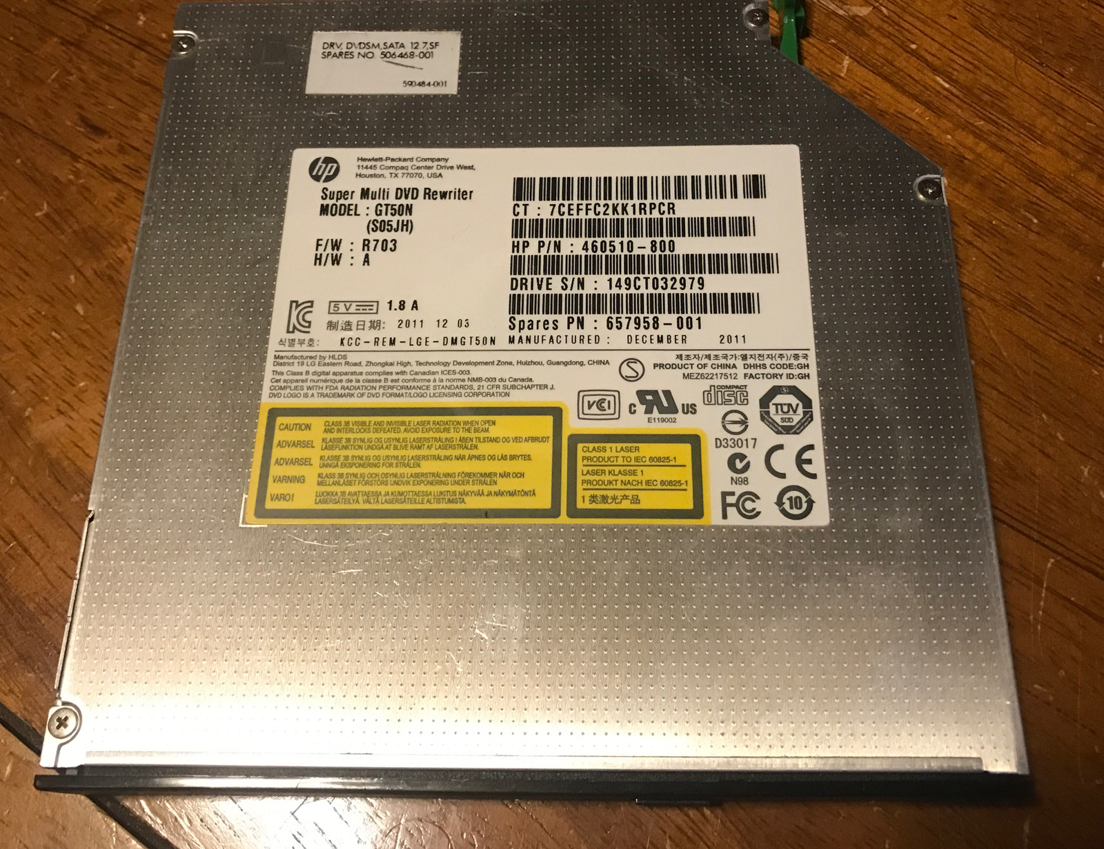Lenovo ThinkPad, 75Y5115, DVD-MULTI III Drive Model:GT50N / GT33N / GT80N