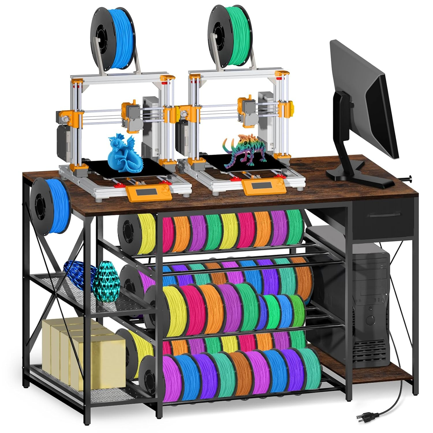 3D Printer Stand with Charging Station, Large 4-Tier 3D Printer Table with Filam