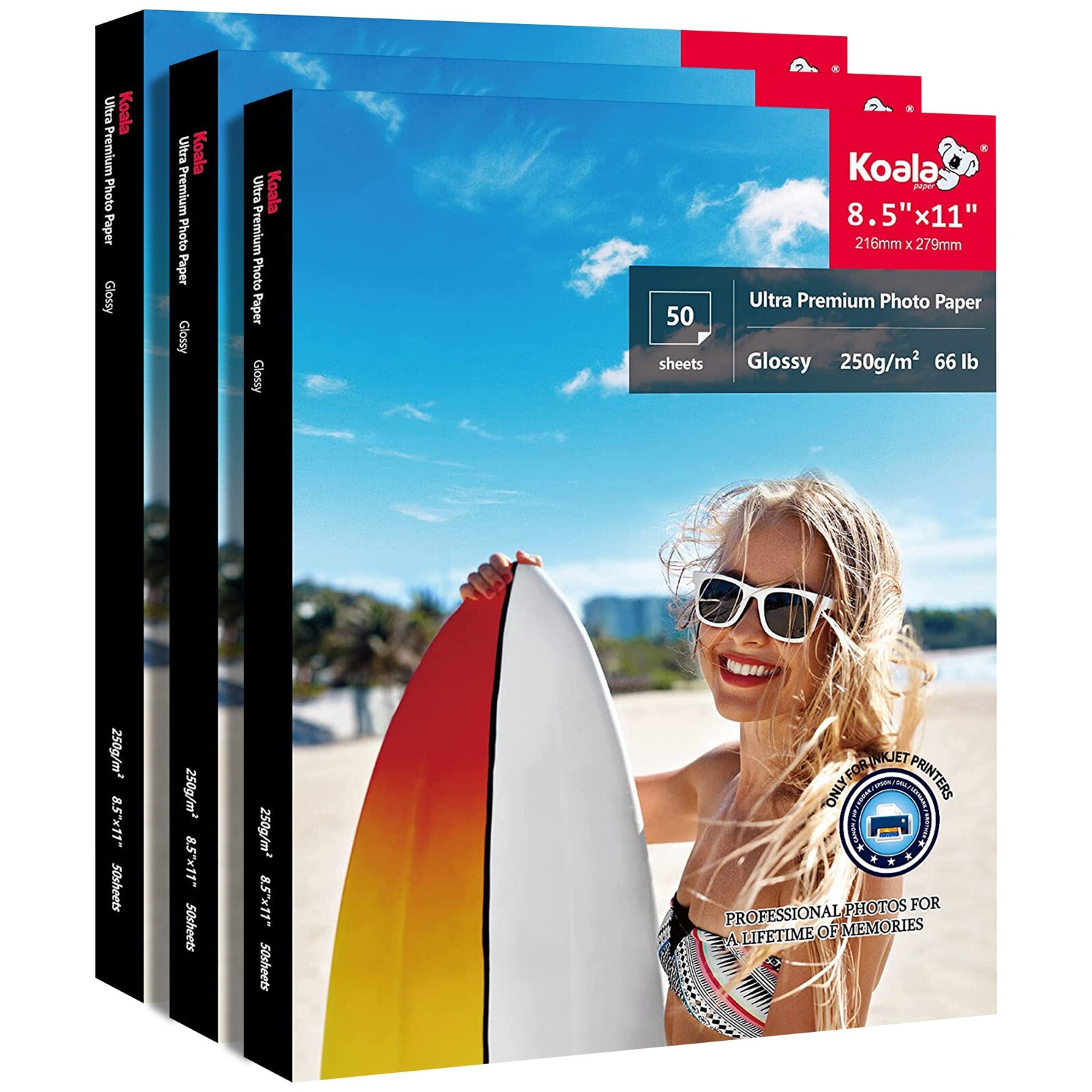Koala Premium Glossy Photo Paper 8.5×11 150 Sheet Inkjet 66lb Waterproof No-fade